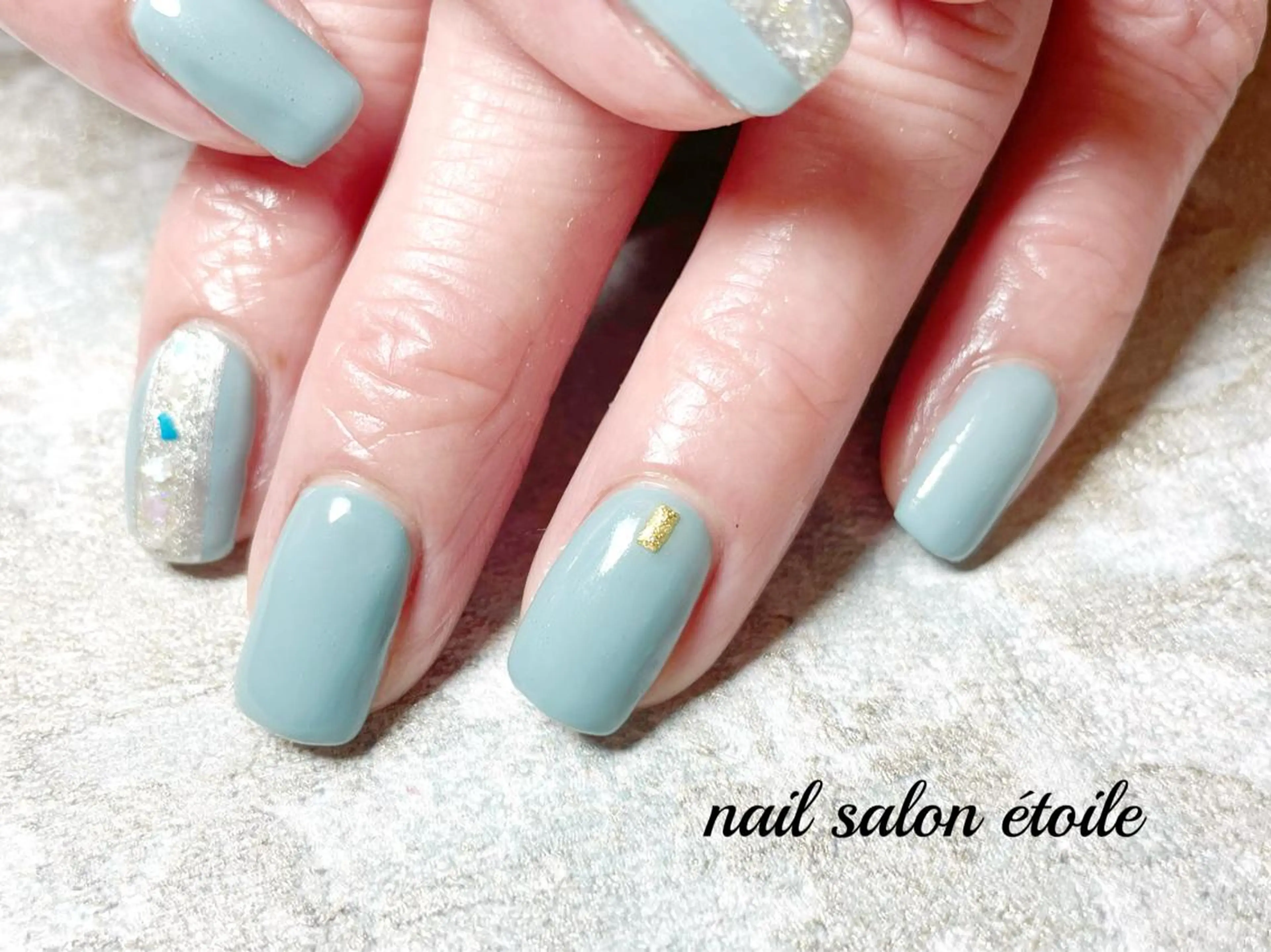 ネイル アートネイル ブルー ジェルネイル シンプルネイル 春ネイル ハンドネイル nail salon étoileのネイルデザイン