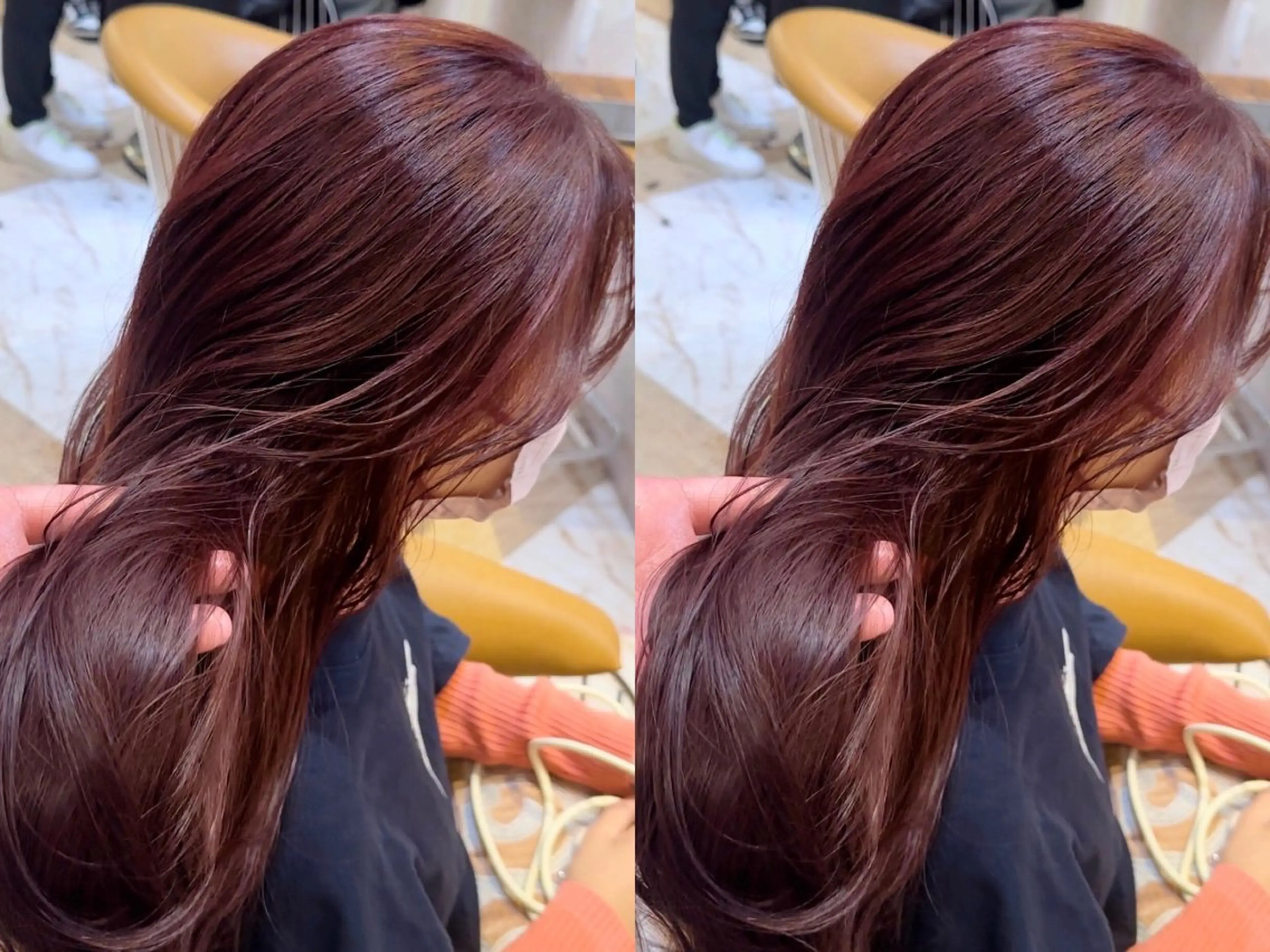 セミロング レッドブラウン カット ヘアカラー トリートメント ブリーチなしダブル カラー縮毛矯正　下野のヘアスタイル