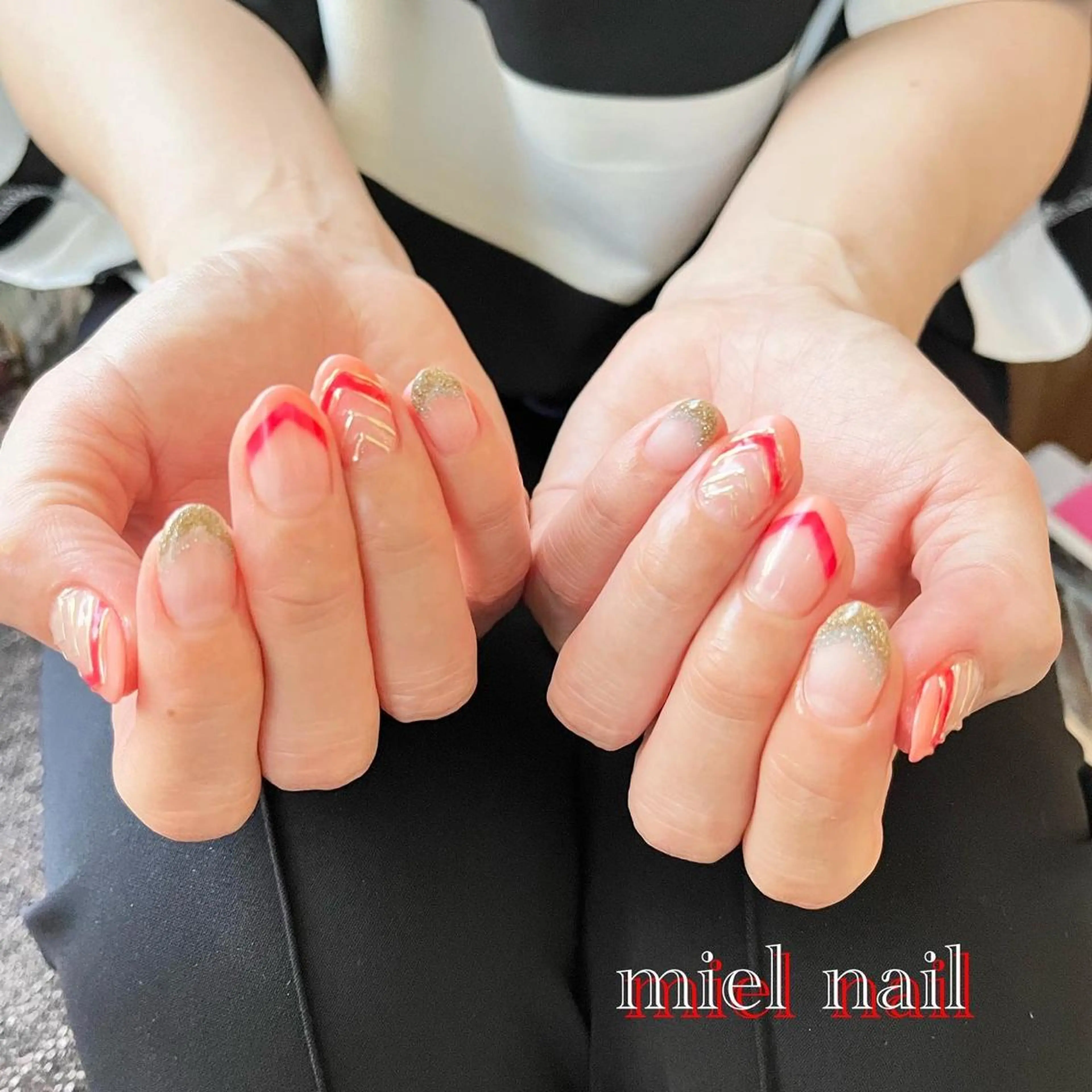 ネイル フレンチネイル ラメ(グリッター) ミラーネイル 夏ネイル ハンドネイル miel nailのネイルデザイン