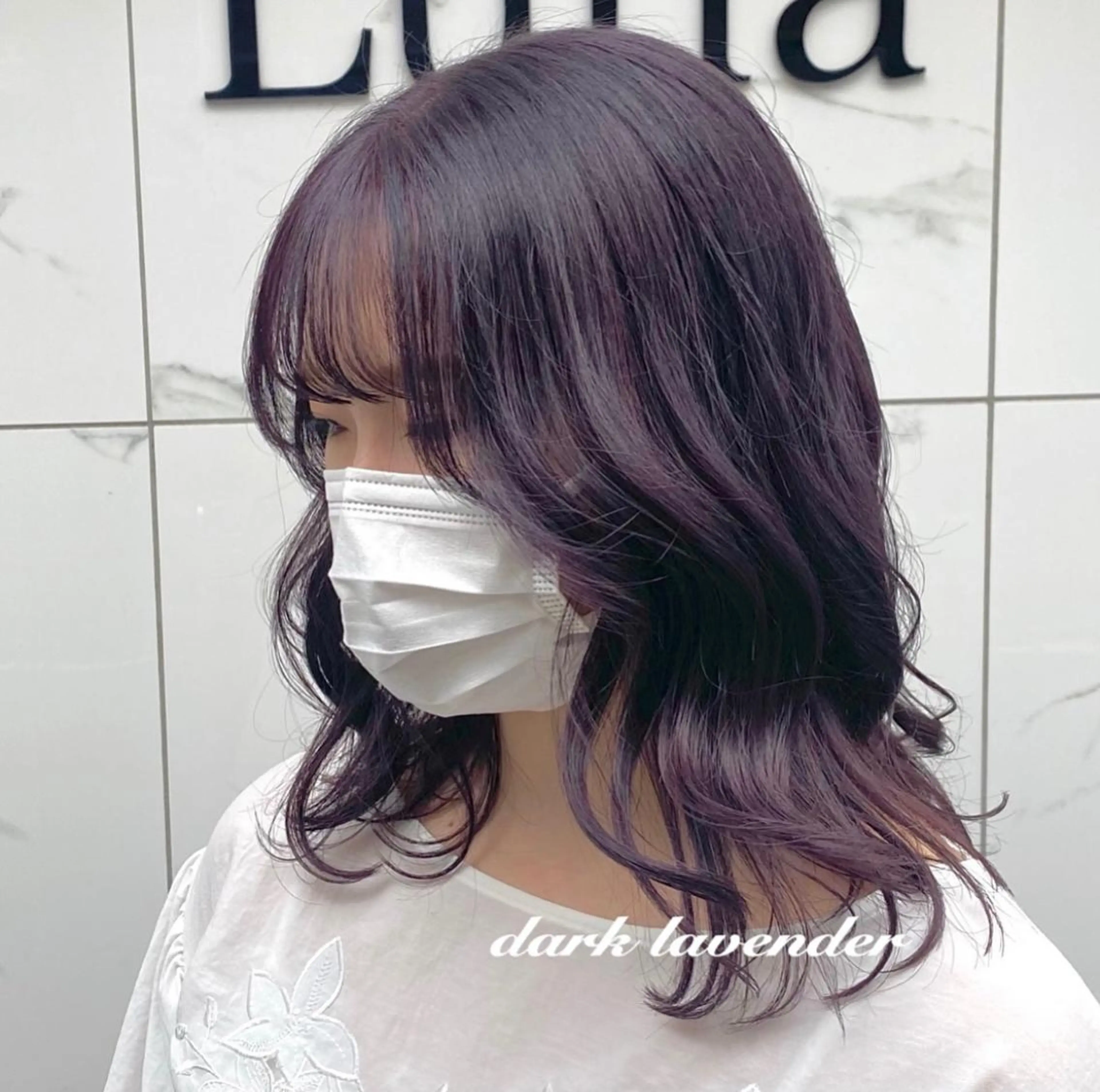 セミロング カラー ヘアアレンジ ディープラベンダー ラベンダーカラー youres hair東新宿店所属・新宿⌇韓国風ヘア ⌇透明感カラーのヘアスタイル