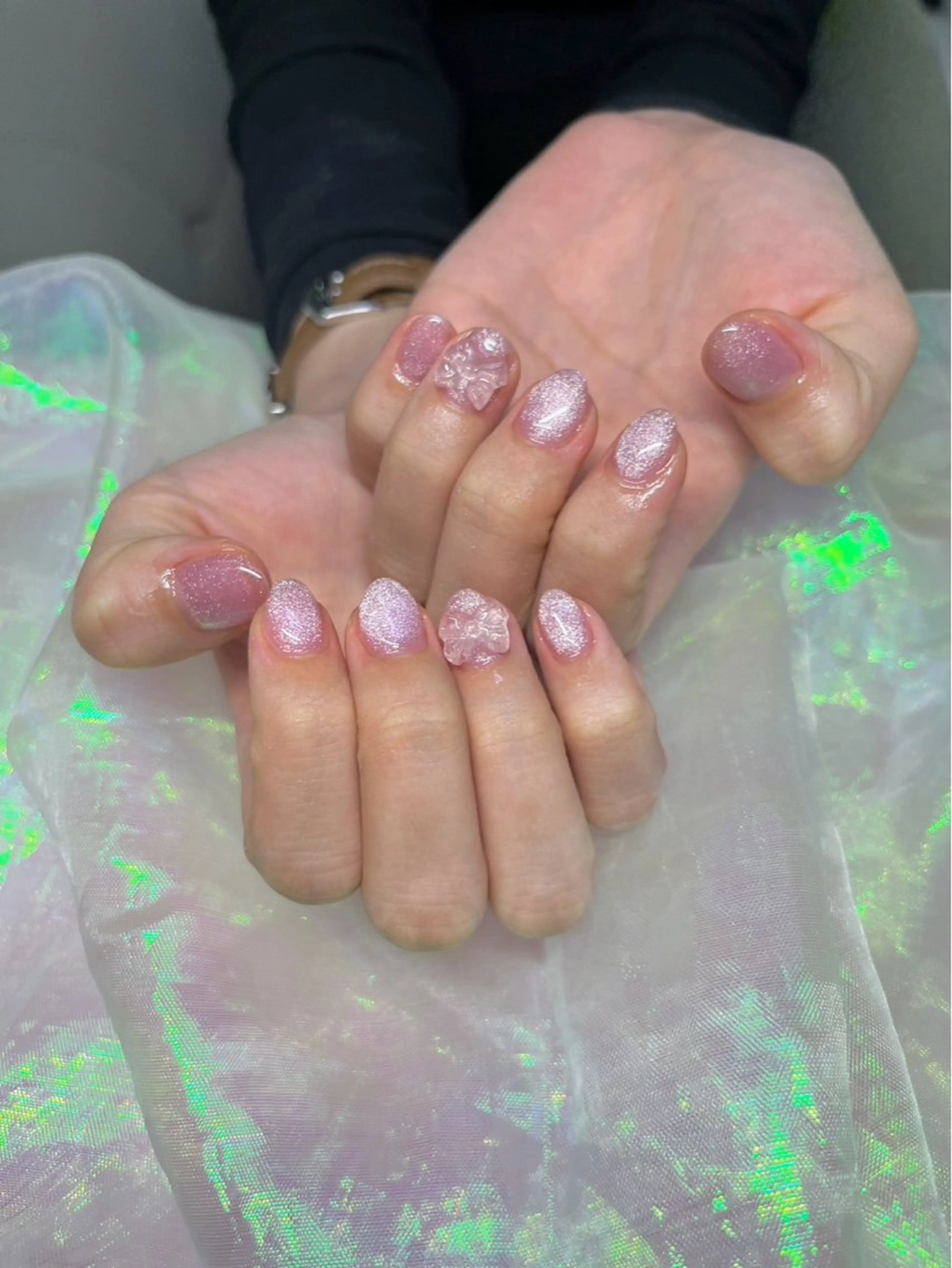 ネイル オーロラネイル フラッシュネイル キラキラネイル ミラーネイル オフィスネイル May&Way Neilのネイルデザイン