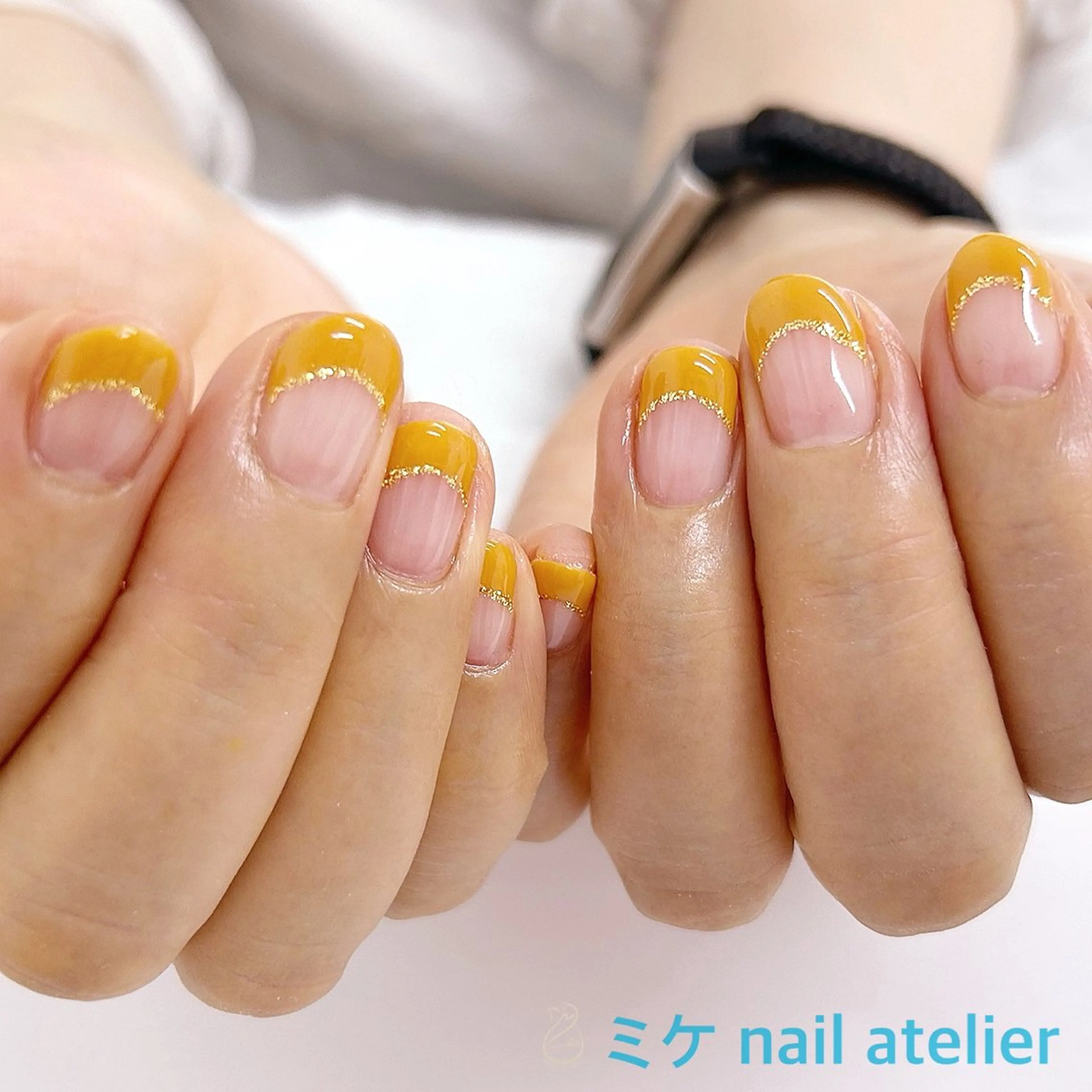 ネイル フレンチネイル ゴールド ラメ(グリッター) シンプルネイル ハンドネイル h. rikaのネイルデザイン