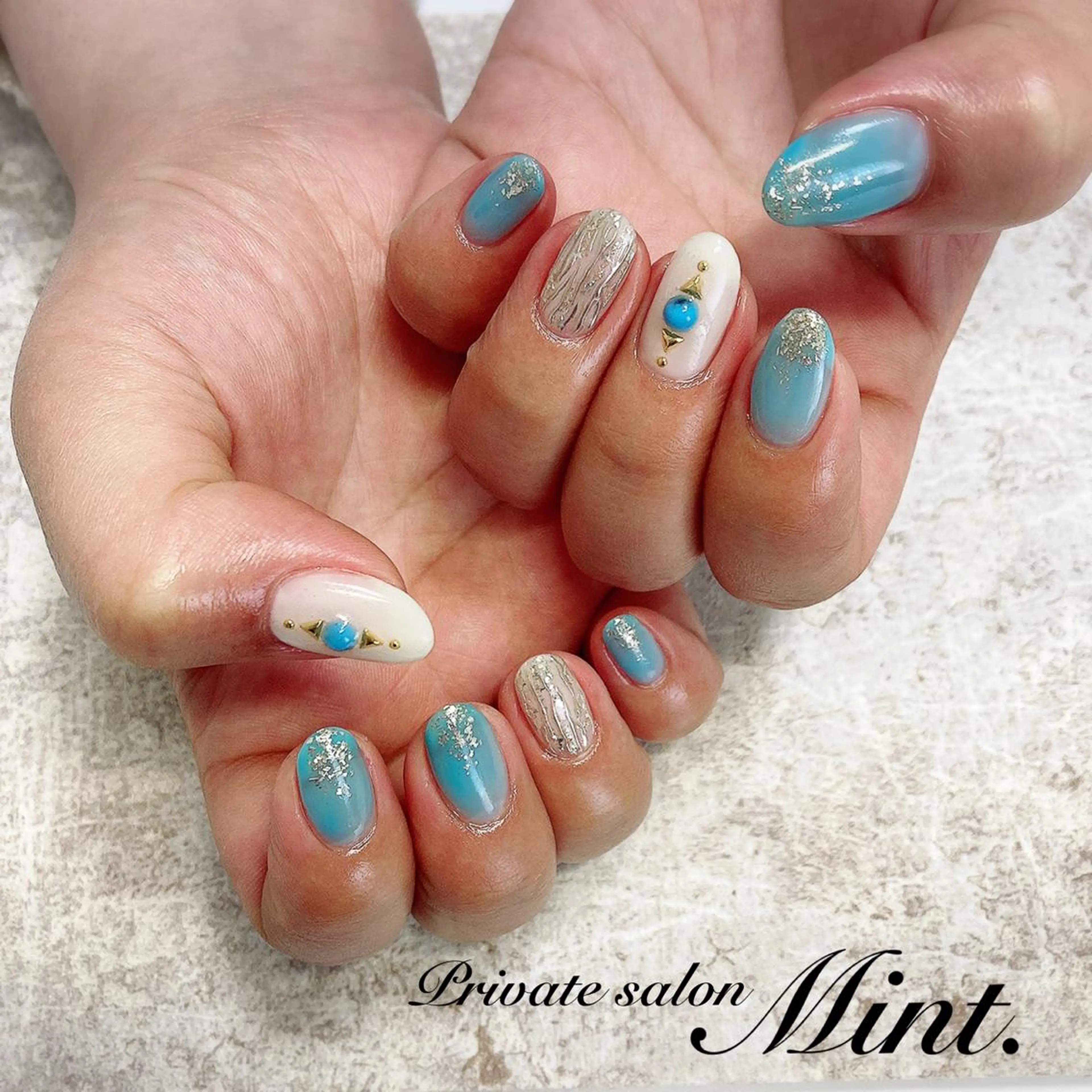 ショート ネイル ジェルネイル 夏ネイル ハンドネイル Mint. nailのネイルデザイン