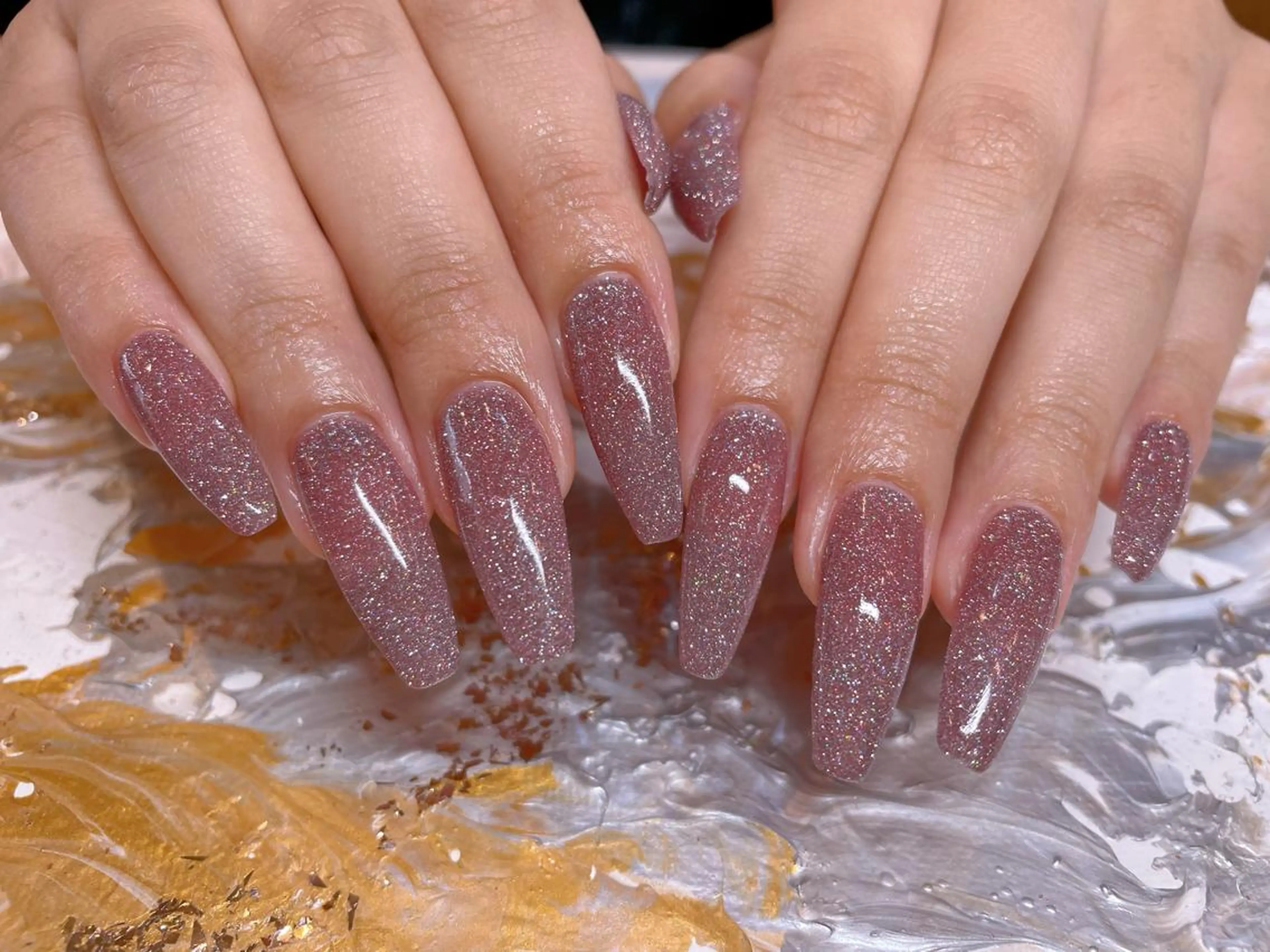 ネイル フラッシュネイル ラメ(グリッター) ピンク パープル ハンドネイル ネイリスト ❄️ユキ❄️のネイルデザイン
