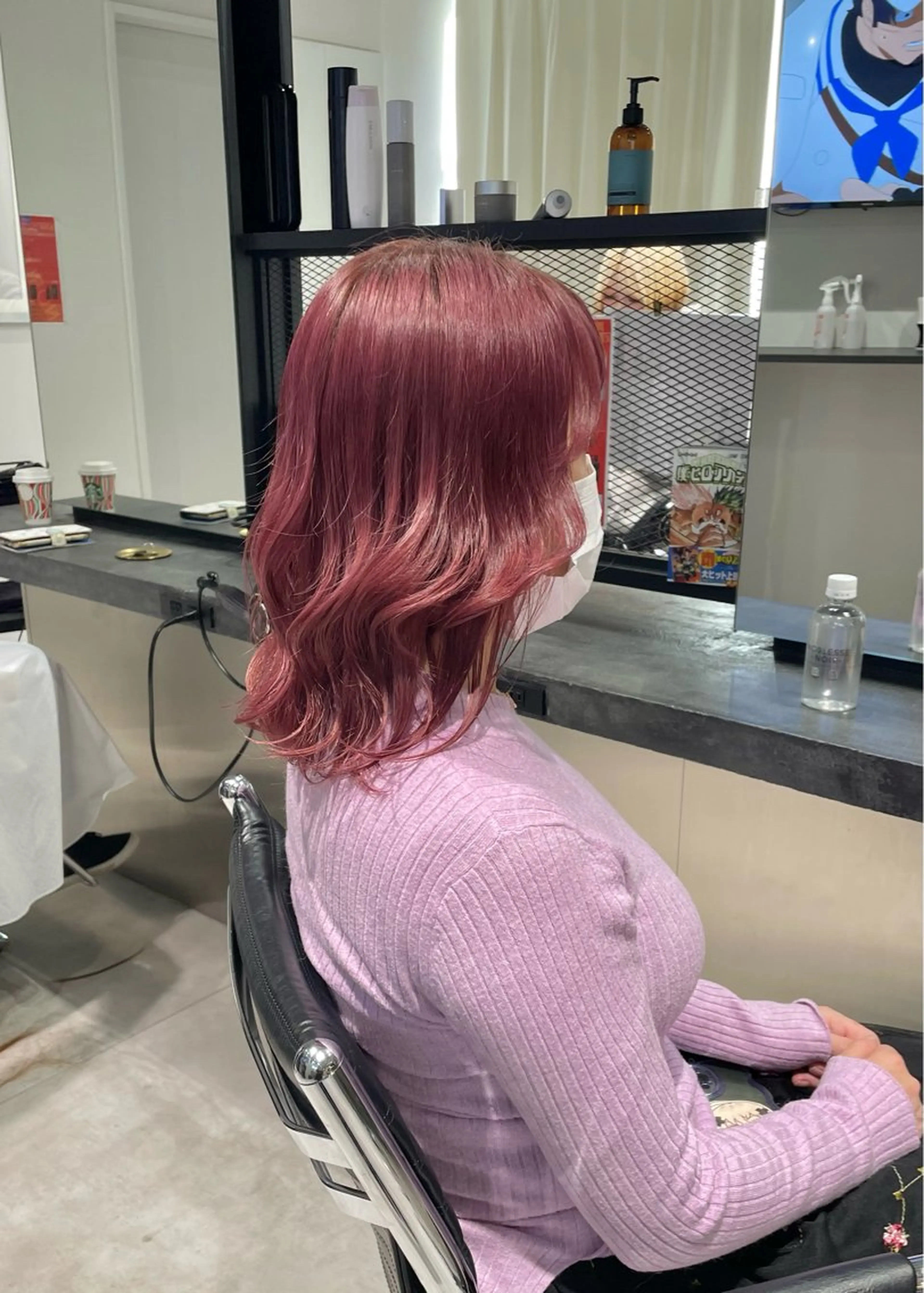 ミディアム カラー ピンクカラー ヘアカラー トリートメント 🌷ケアブリーチ /透明感/れい🌷のヘアスタイル