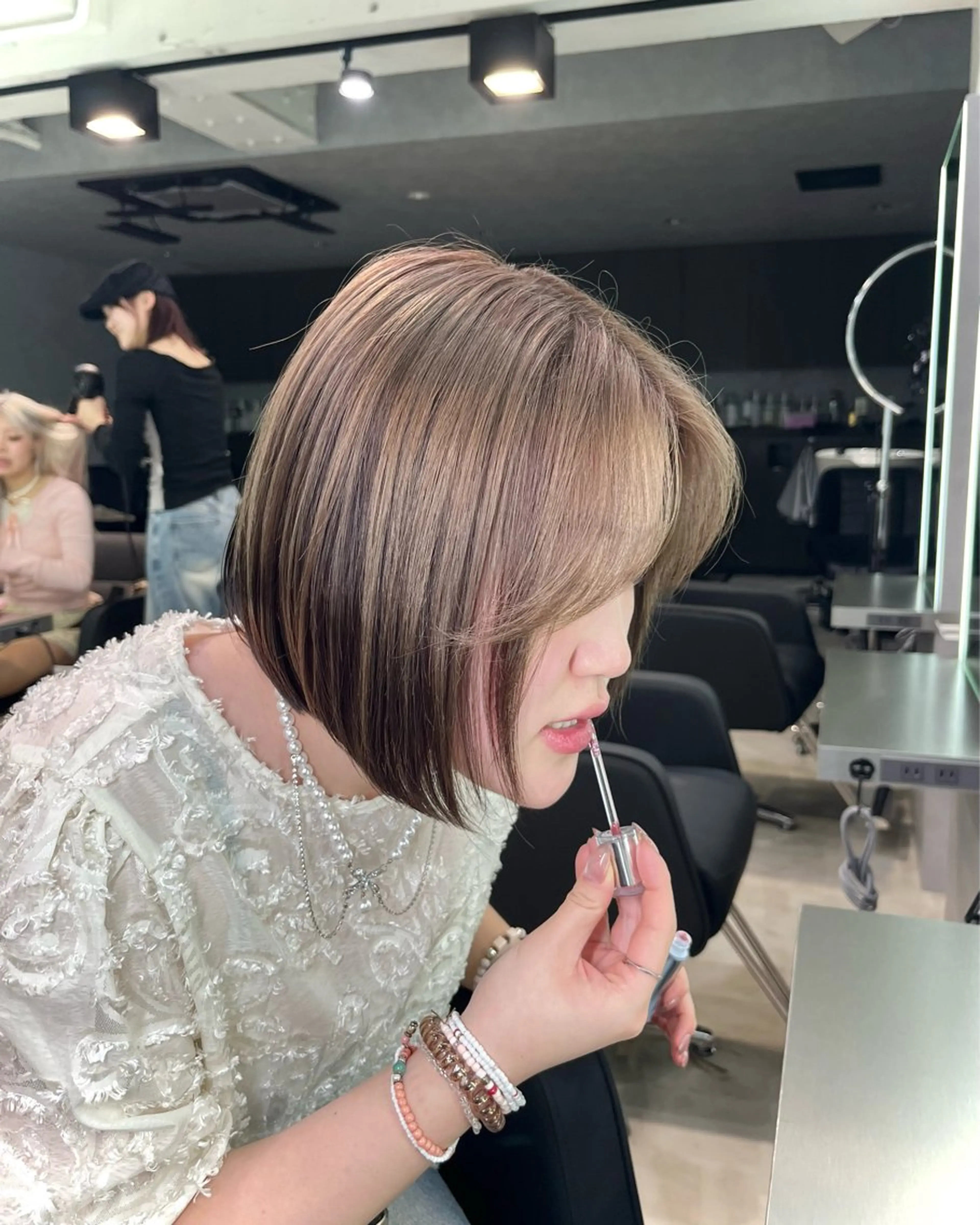 ミディアム カラー ボブ 顔周りカット 韓国風ヘア 小顔カット 北村 優斗のヘアスタイル