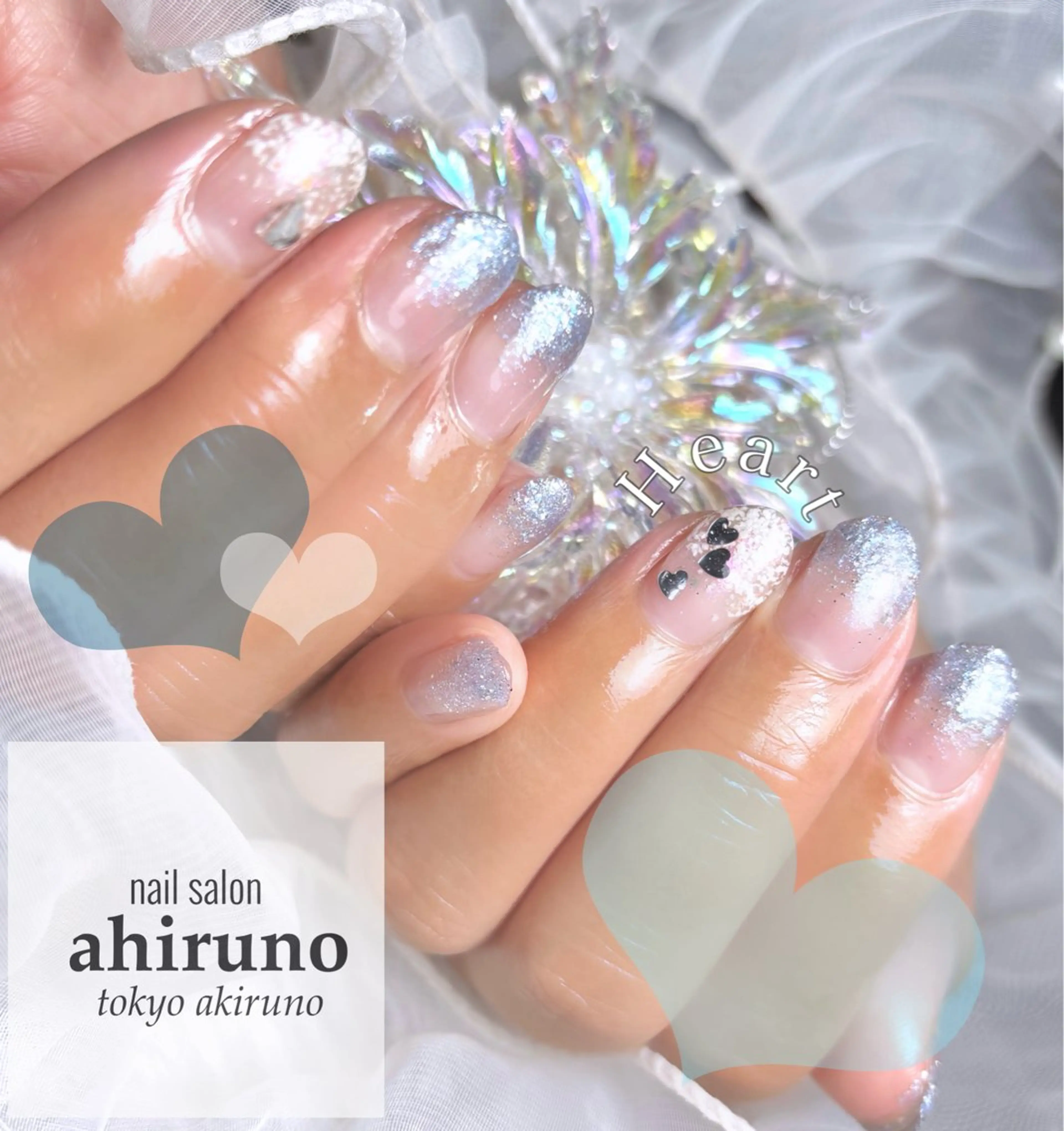 ネイル グラデーション ハート ラメ(グリッター) ラメグラデーション 水色 ハンドネイル ａｈｉｒｕｎｏ ✿ ｙｕiのネイルデザイン
