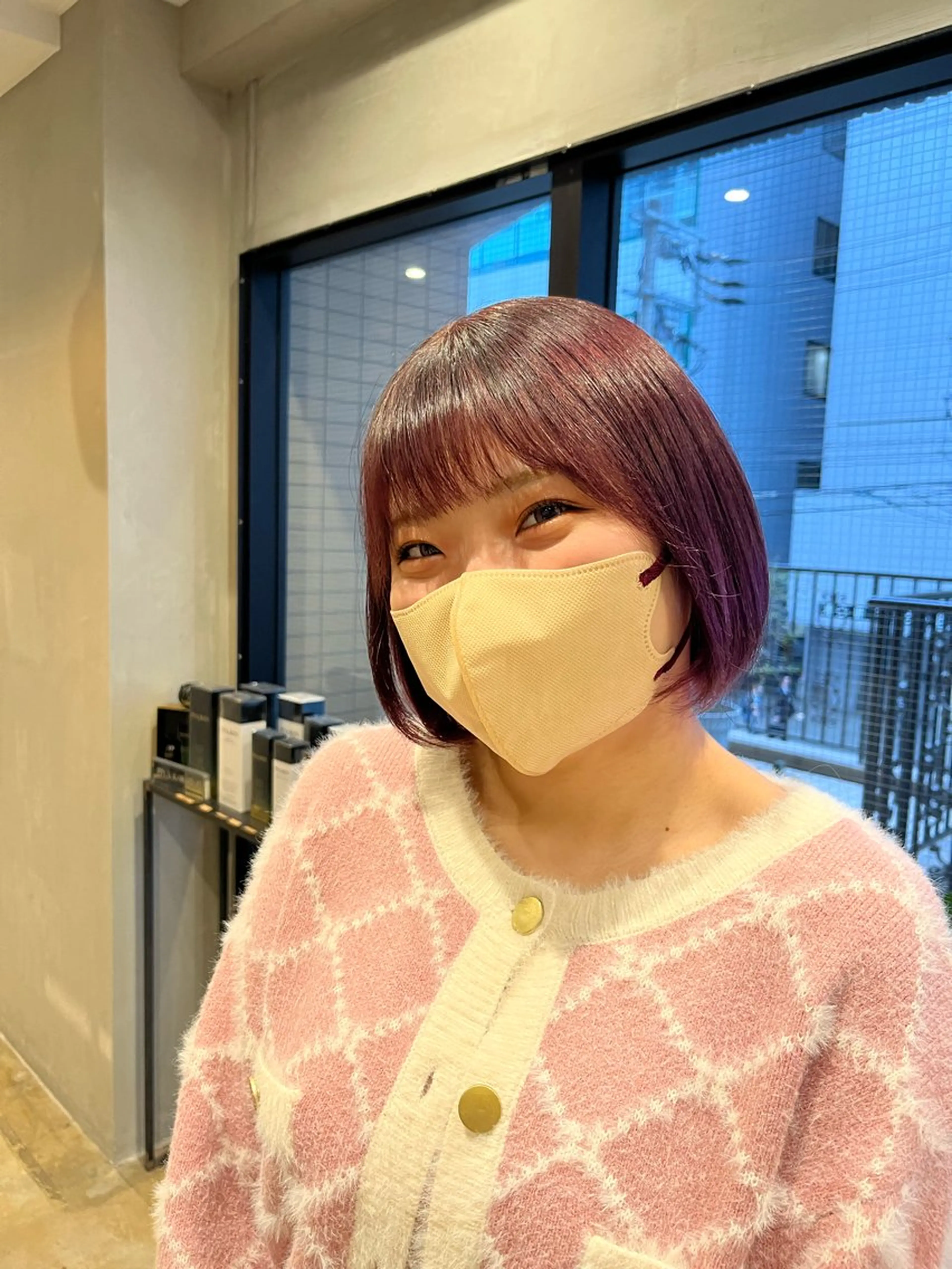 カラー カシス ピンクカラー ヘアカラー トリートメント こまつばらみお/レイ ヤー/ダブルカラーのヘアスタイル