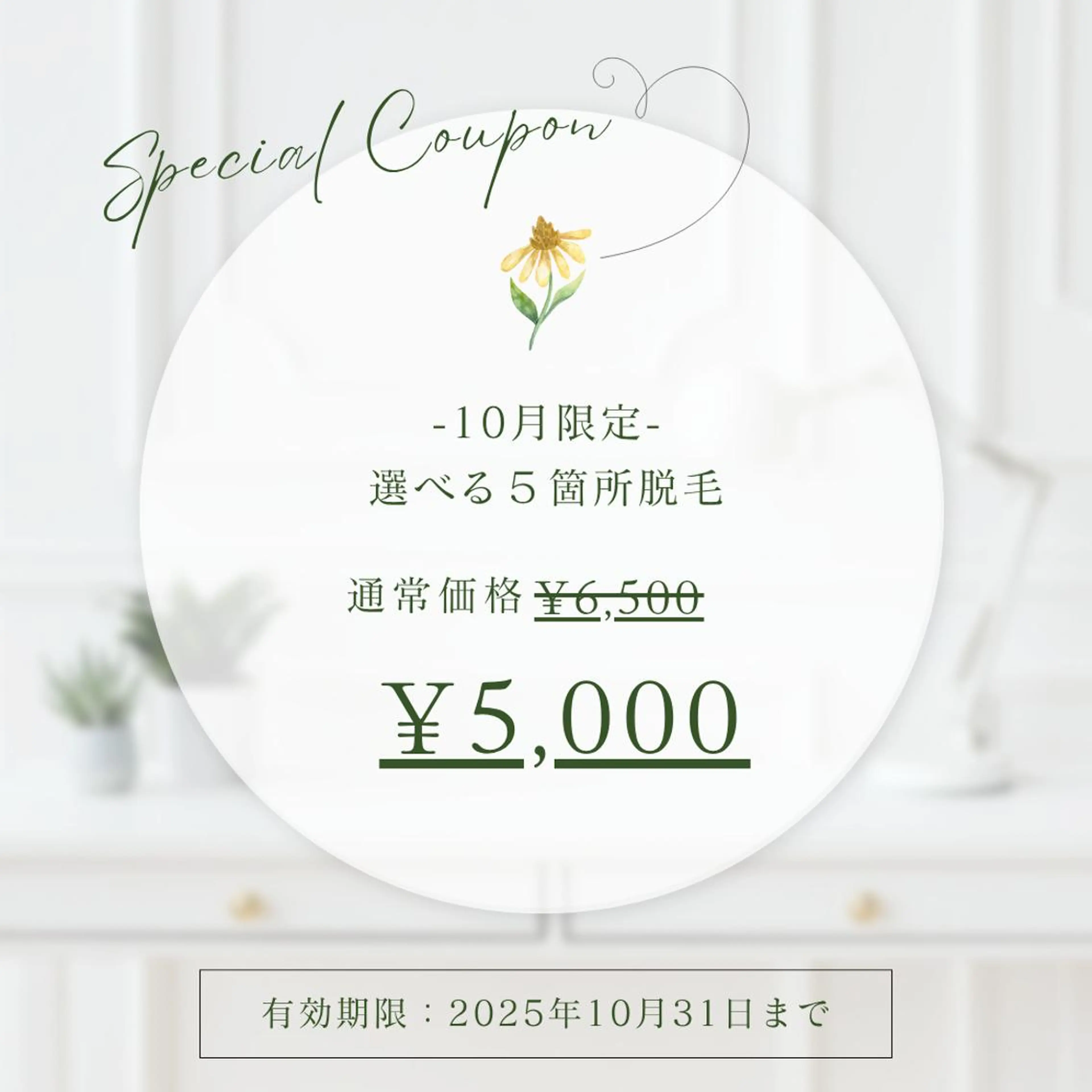 10月限定クーポン【選べる5ヶ所光脱毛1回\5,000♪】の写真