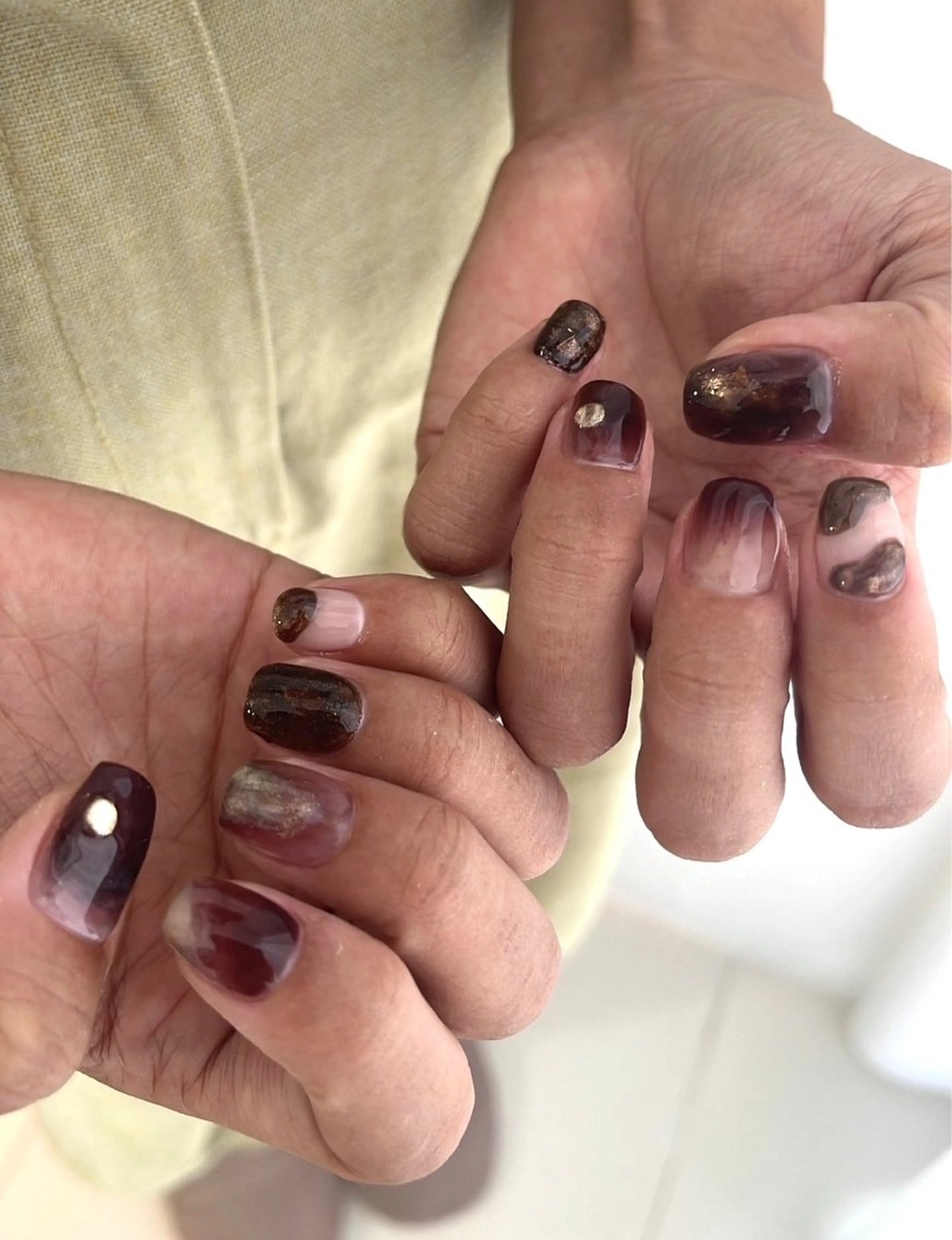 ネイル ブラウン マグネットネイル ミラーネイル ニュアンスネイル シンプルネイル nail salon An°のネイルデザイン
