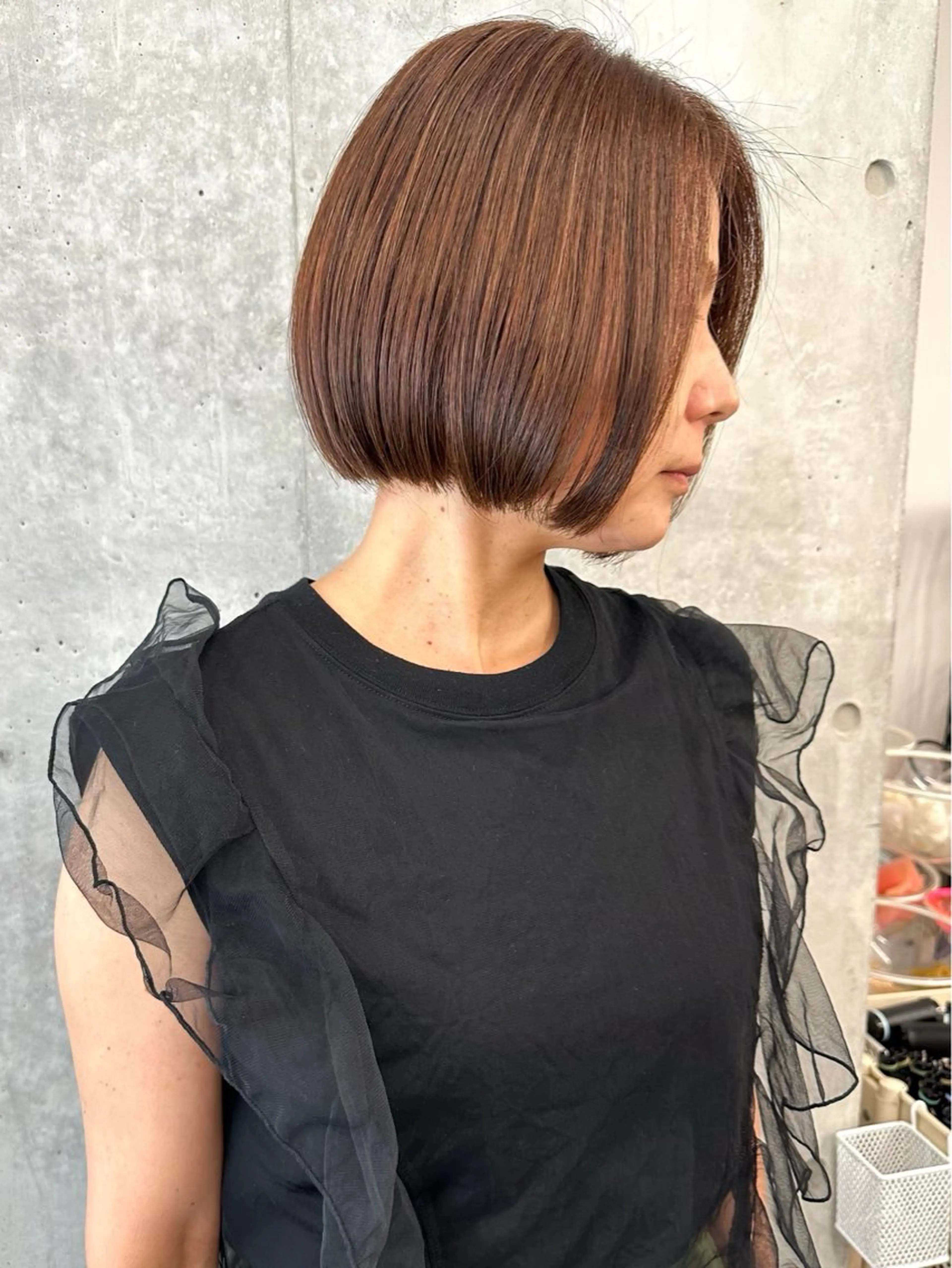 ミディアム カラー ボブ カット トリートメント ヘッドスパ とうい/パーマボブ/ くせ毛/丸みボブのヘアスタイル