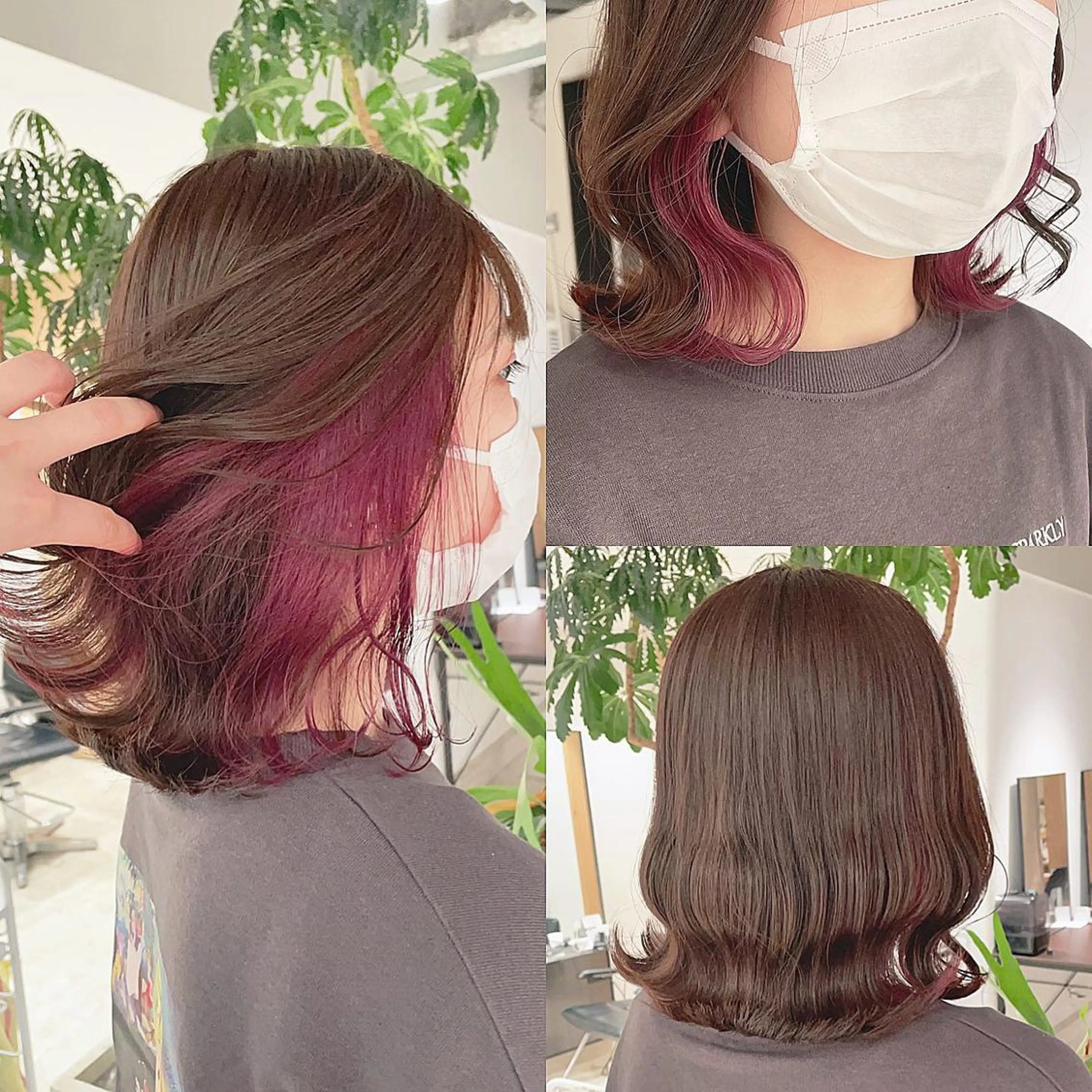 ミディアム カラー ブリーチ オレンジ ピンクカラー ヘアカラー トリートメント 渋谷:インナーカラー ／🍒エリカ🍒のヘアスタイル
