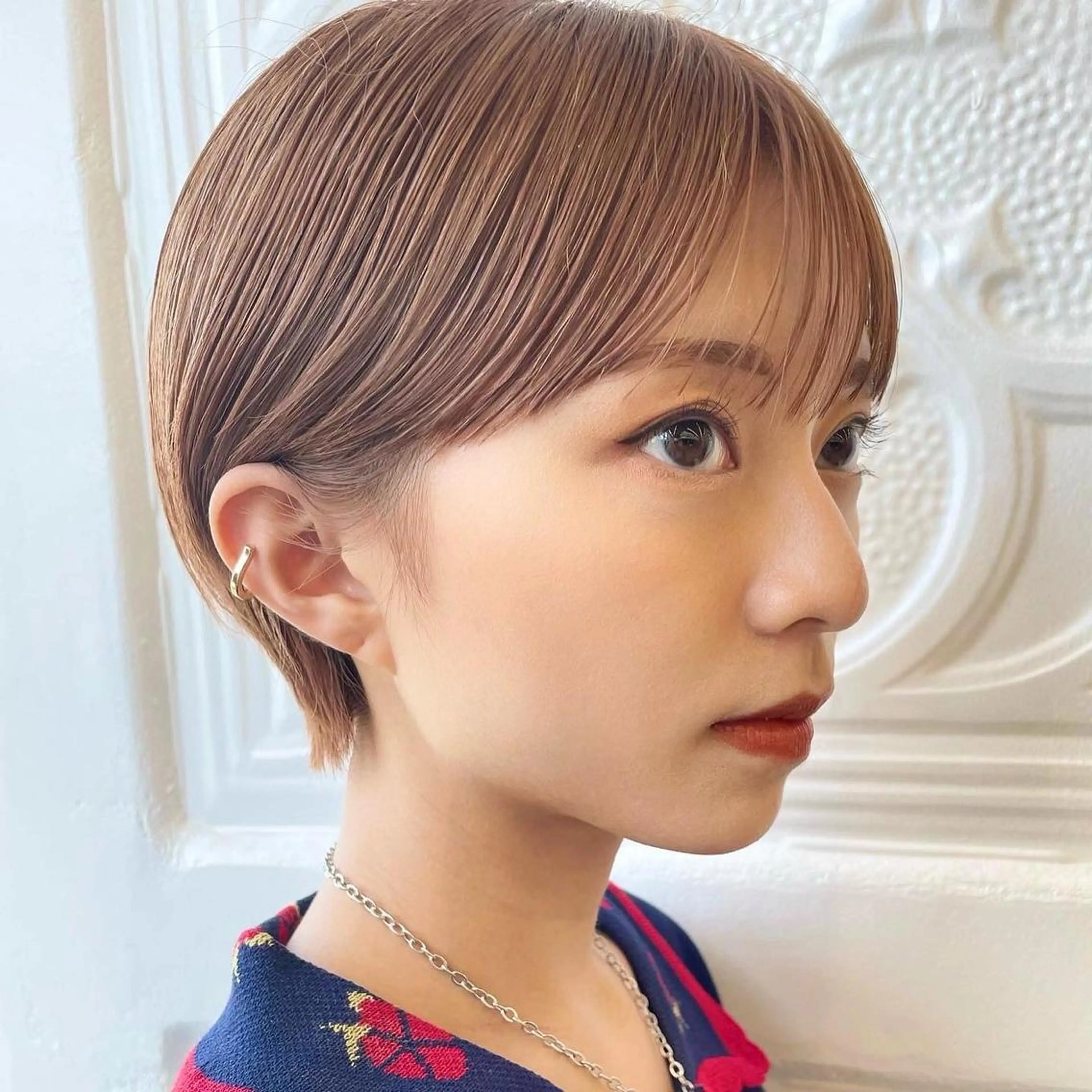 ショート カラー ハイトーンカラー ハイトーンオレンジ オレンジ ショートヘア 似合わせショート/透 明感カラー/西田祐賀のヘアスタイル