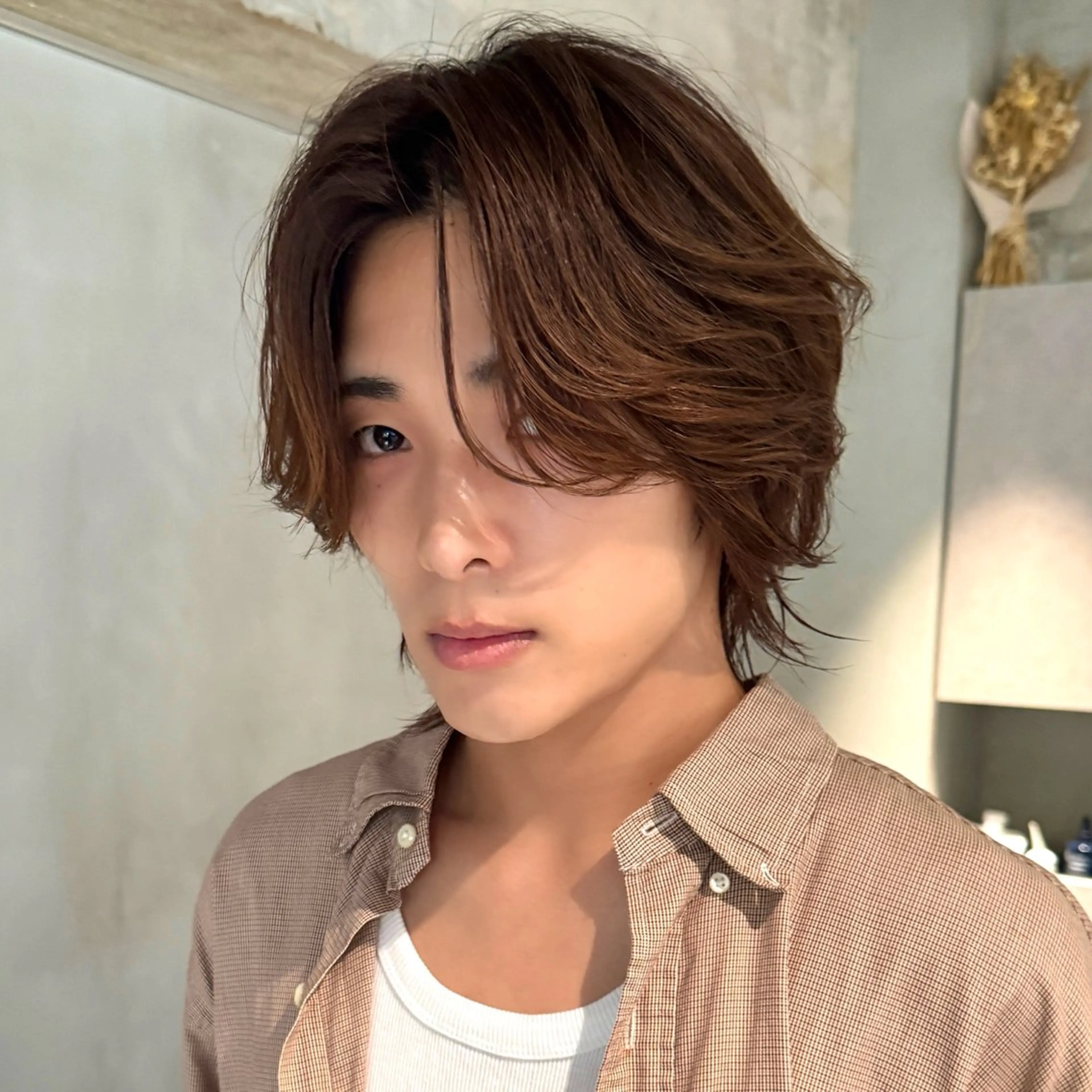 パーマ メンズ カット パーマ トリートメント Hiroki/韓国 センターパートのヘアスタイル