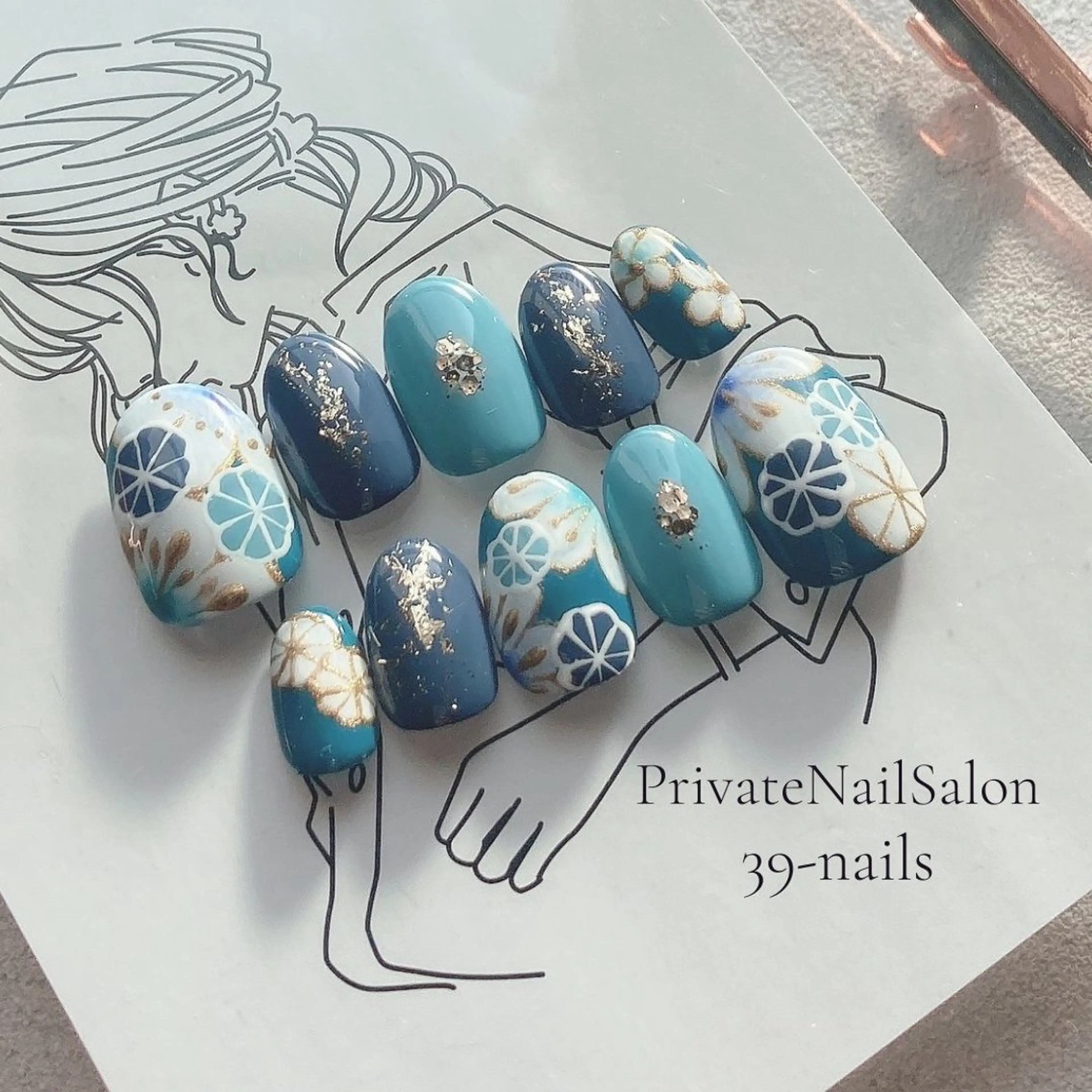ネイル ブルー 成人式 ブライダルネイル ハンドネイル 39-nails EharaMikuのネイルデザイン