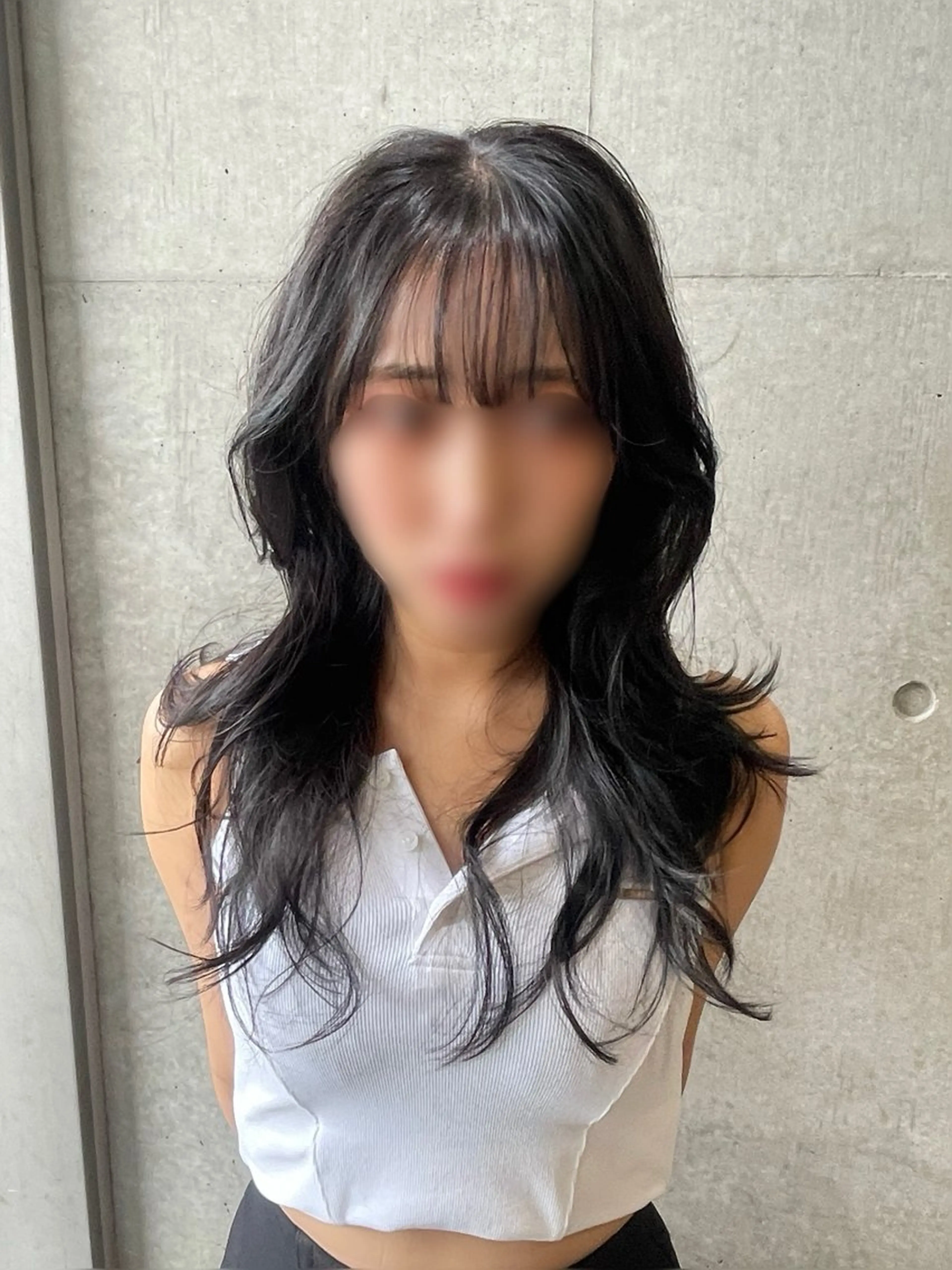 ロング 韓国風ヘア レイヤーカット カット パーマ レイヤーハッシュカッ トカラー専門美容師のヘアスタイル