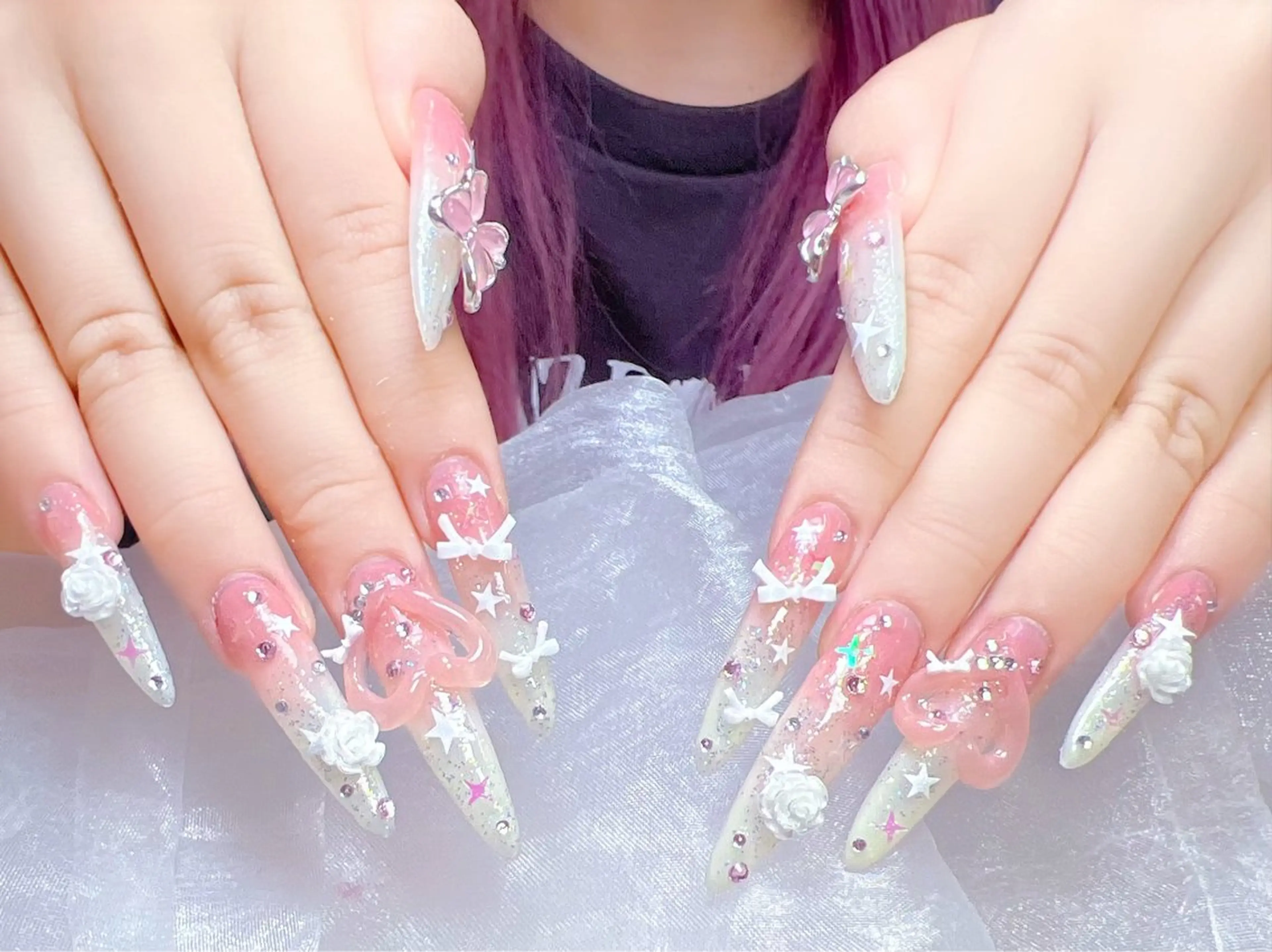 ロング ハンドネイル ハンドケア 一其 サロンのネイルデザイン