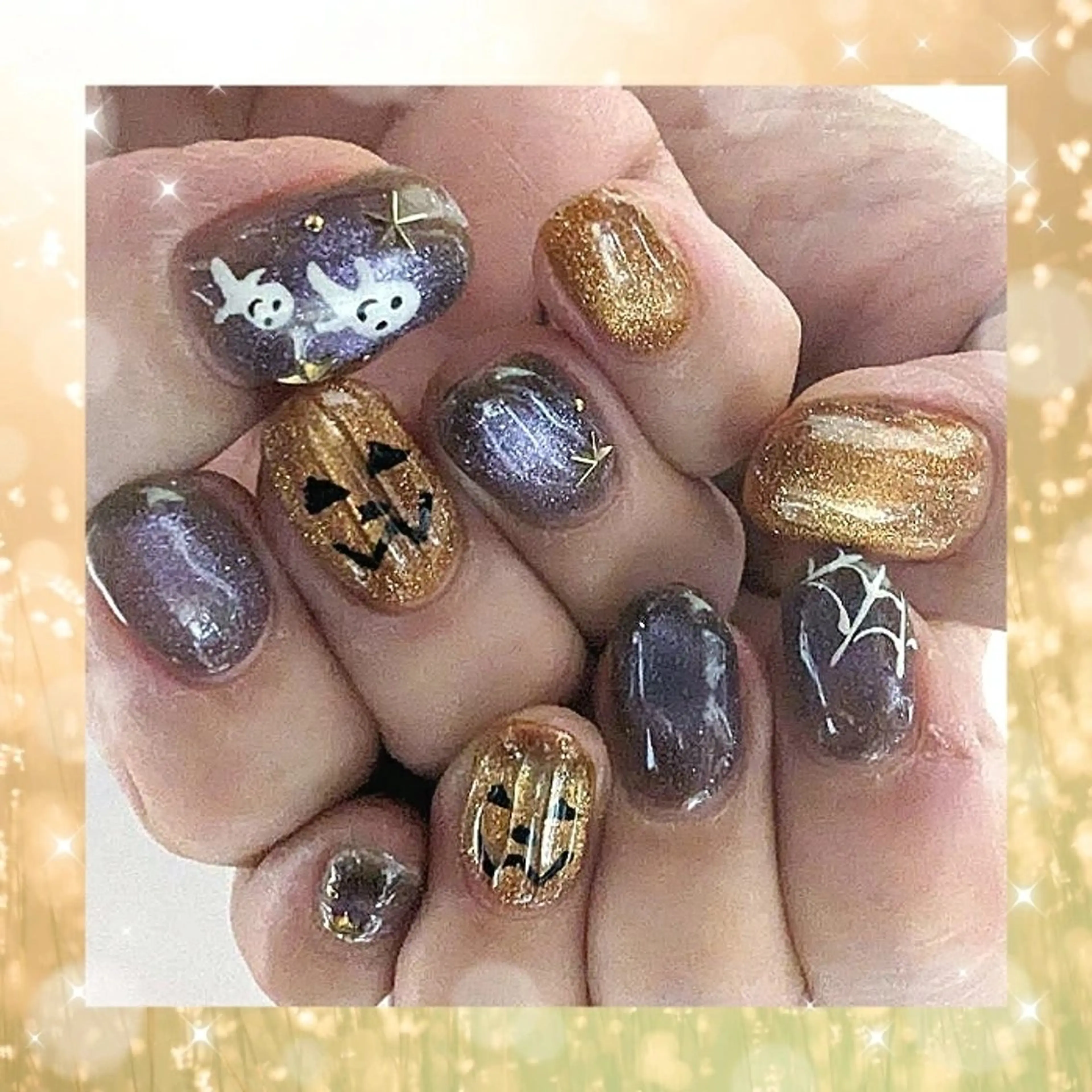 ネイル ハロウィン オレンジ パープル ハンドネイル 池元 真由美のネイルデザイン