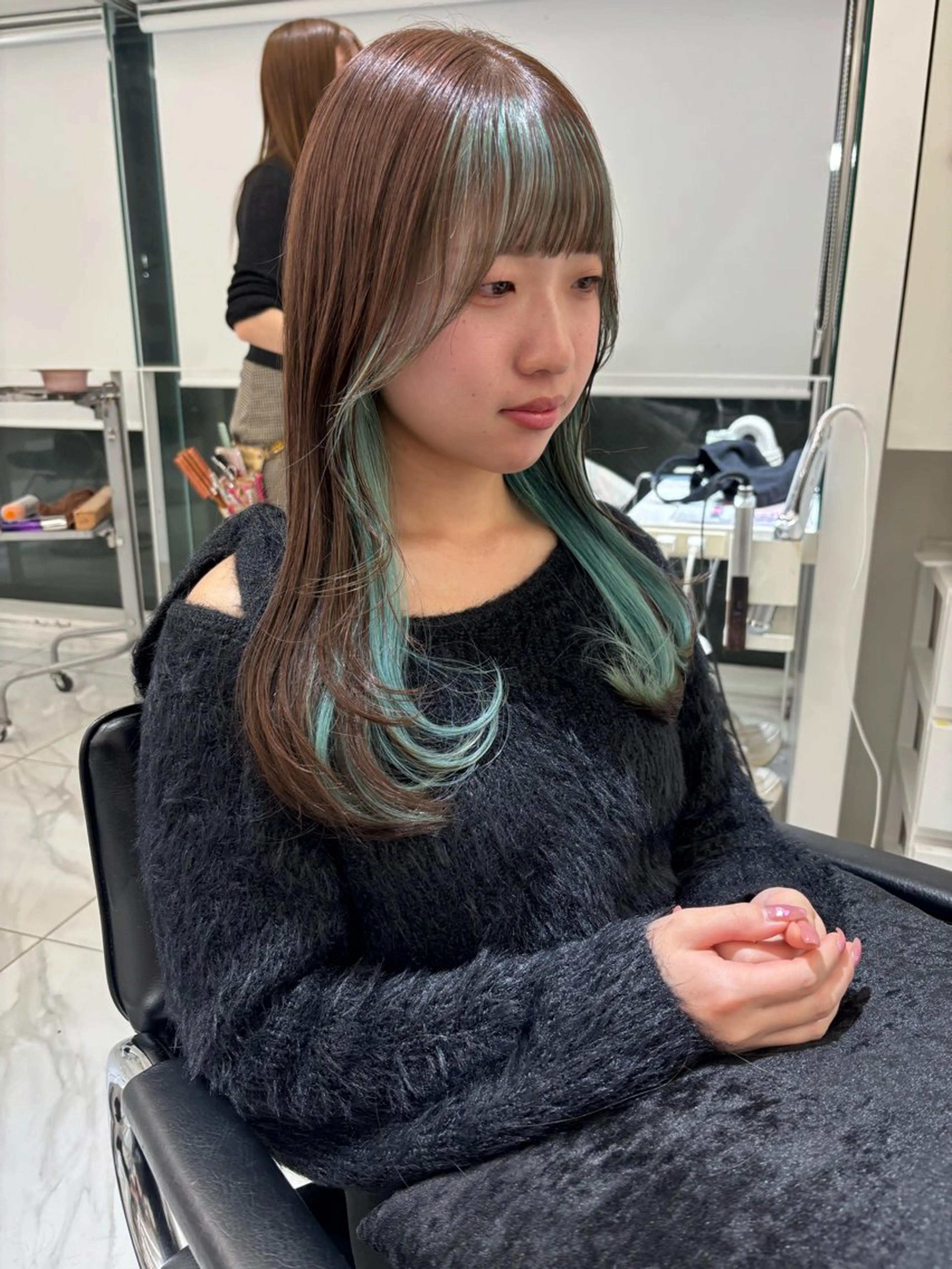 ロング カラー インナーカラー ミント ヘアカラー レイヤー/ハイトーン 渋谷/Satsukiのヘアスタイル