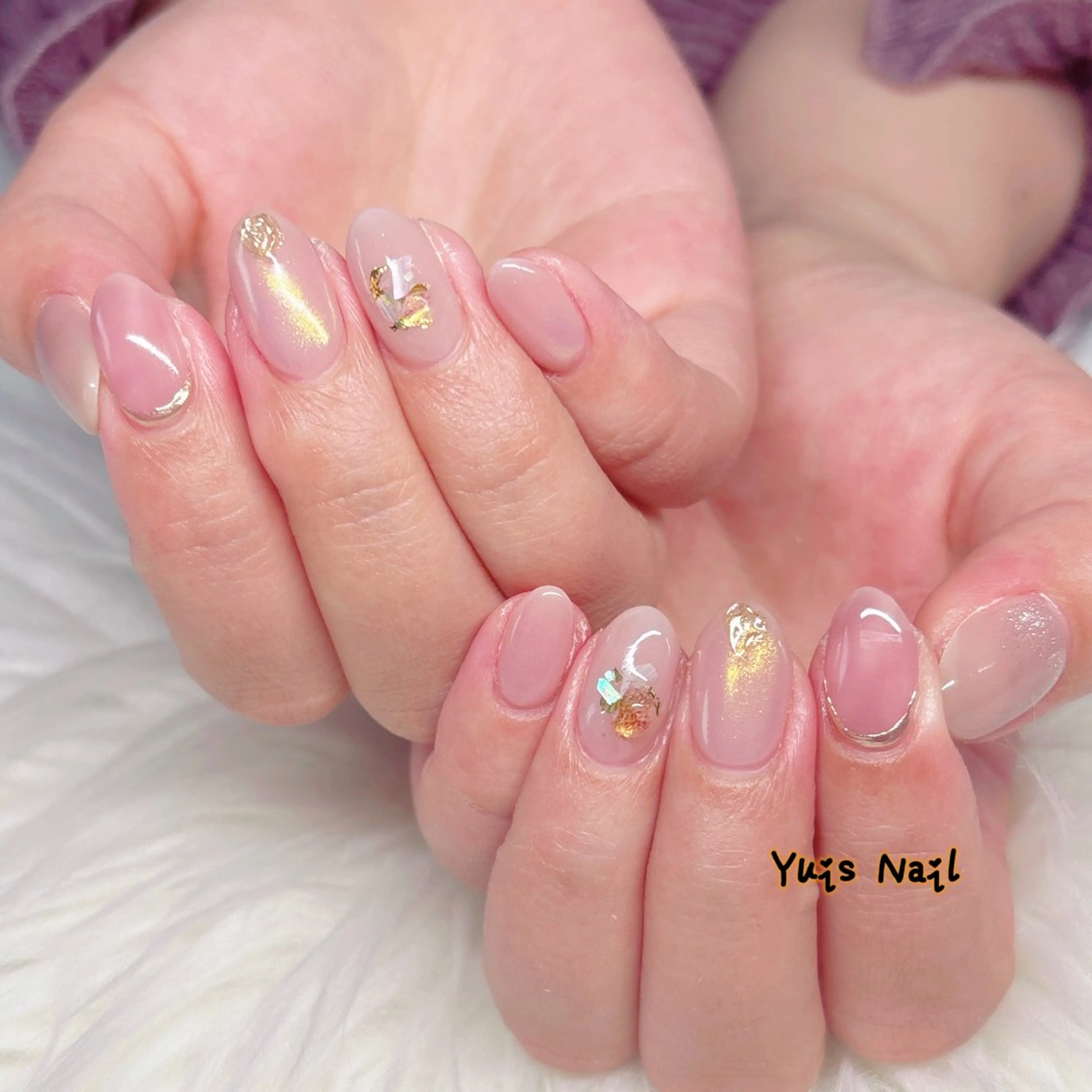 ネイル オーロラネイル 韓国ネイル 持ち込み ニュアンスネイル ピンク ハンドネイル Yuis Nailスカルプ専門のネイルデザイン