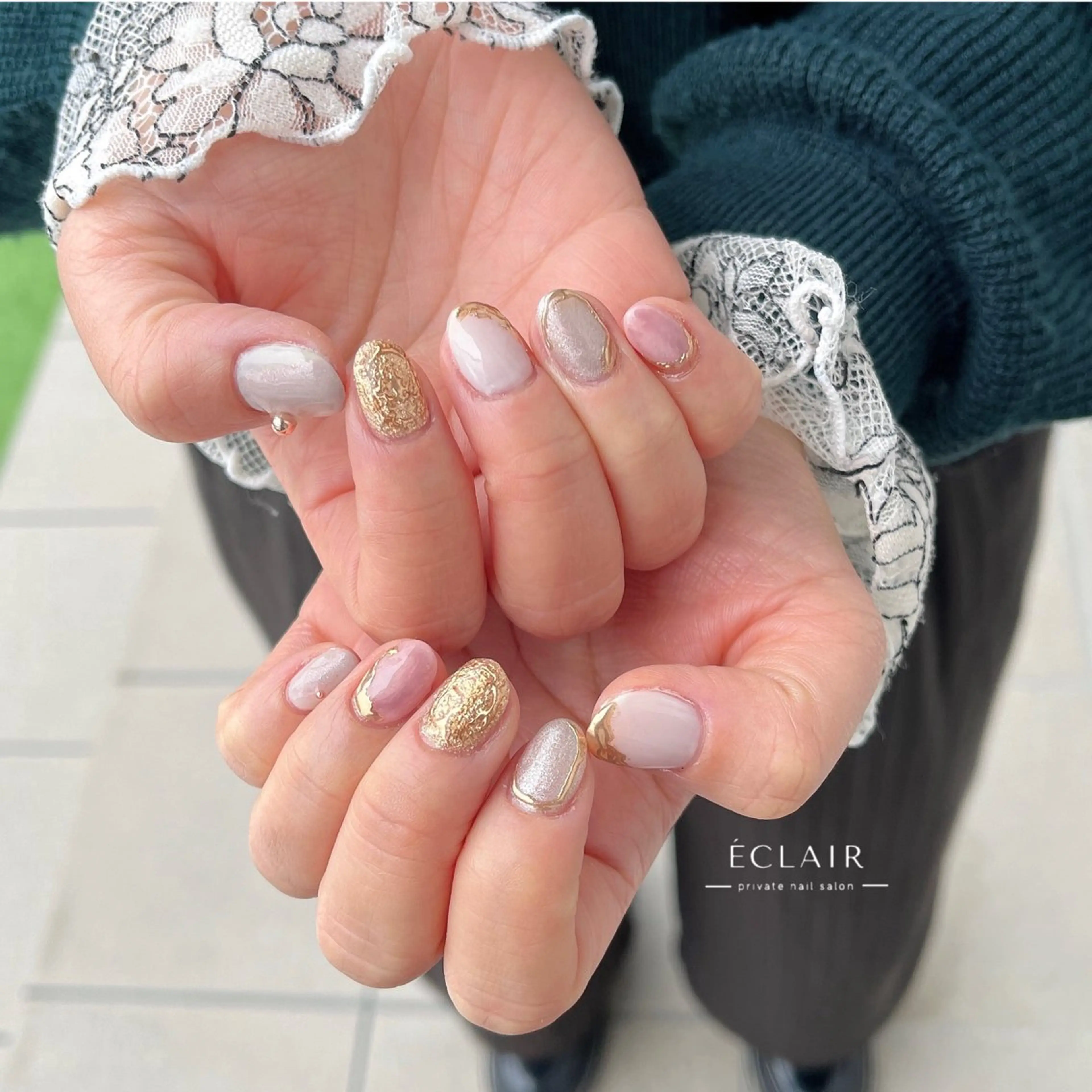 ネイル フレンチネイル ミラーネイル ニュアンスネイル シンプルネイル ハンドネイル - Éclair - hitomiのネイルデザイン