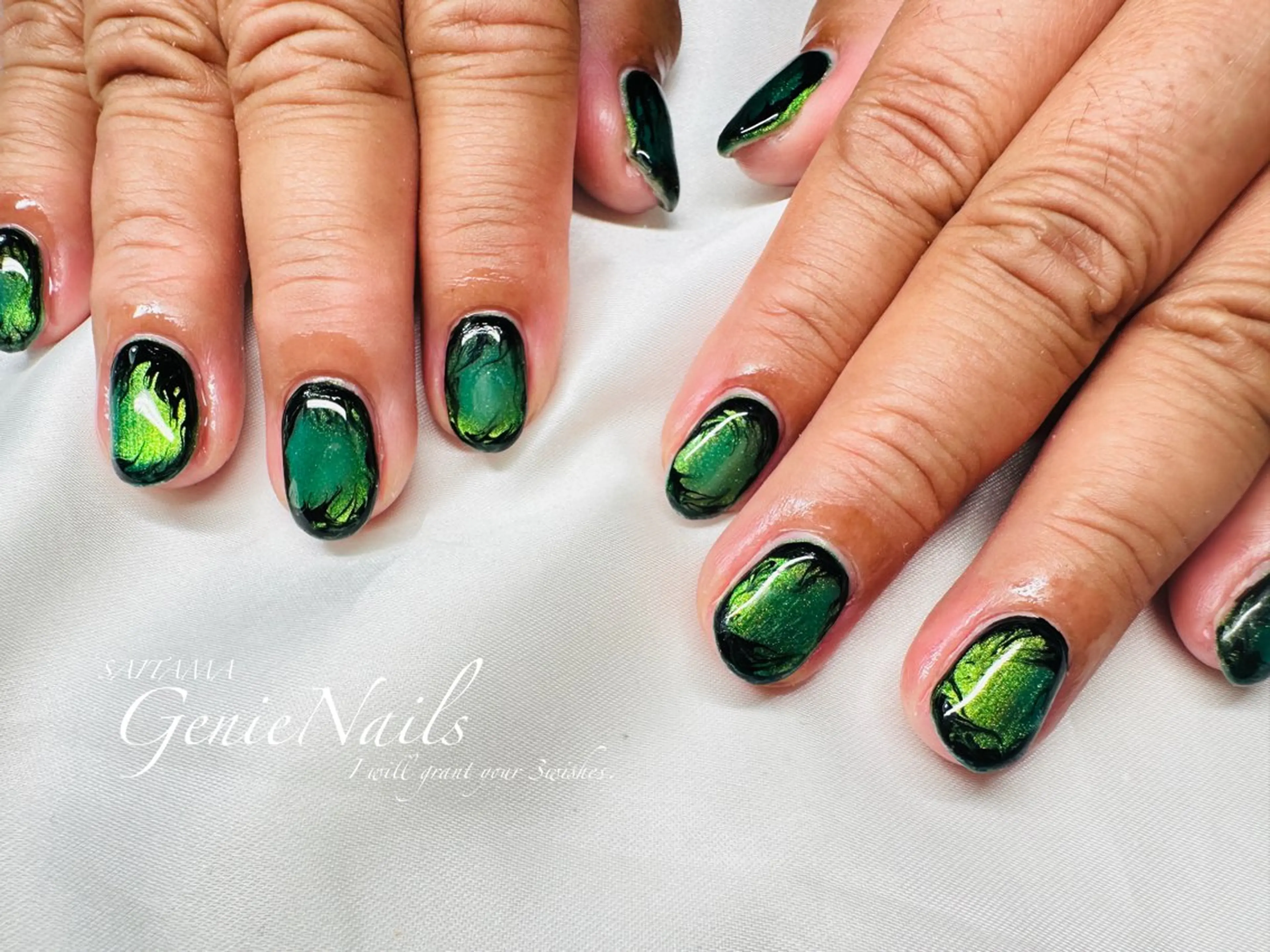 メンズ ネイル アートネイル 長さ出し 氷ネイル・うるうるネイル ロングネイル 持ち込み Genie Nailsのネイルデザイン