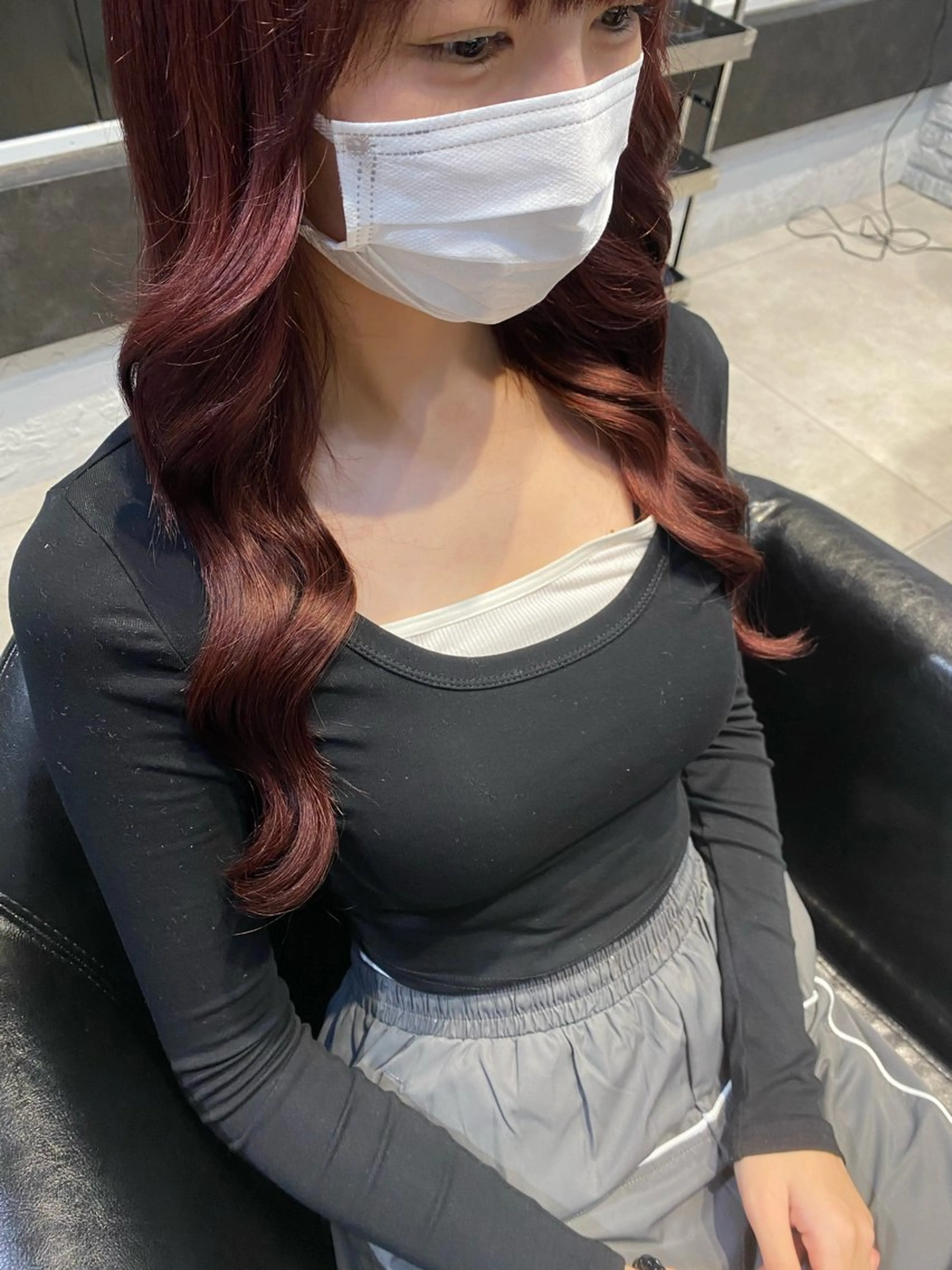 ロング カラー ボルドーカラー エクステ 原宿/プルエクステ カットモデルのヘアスタイル