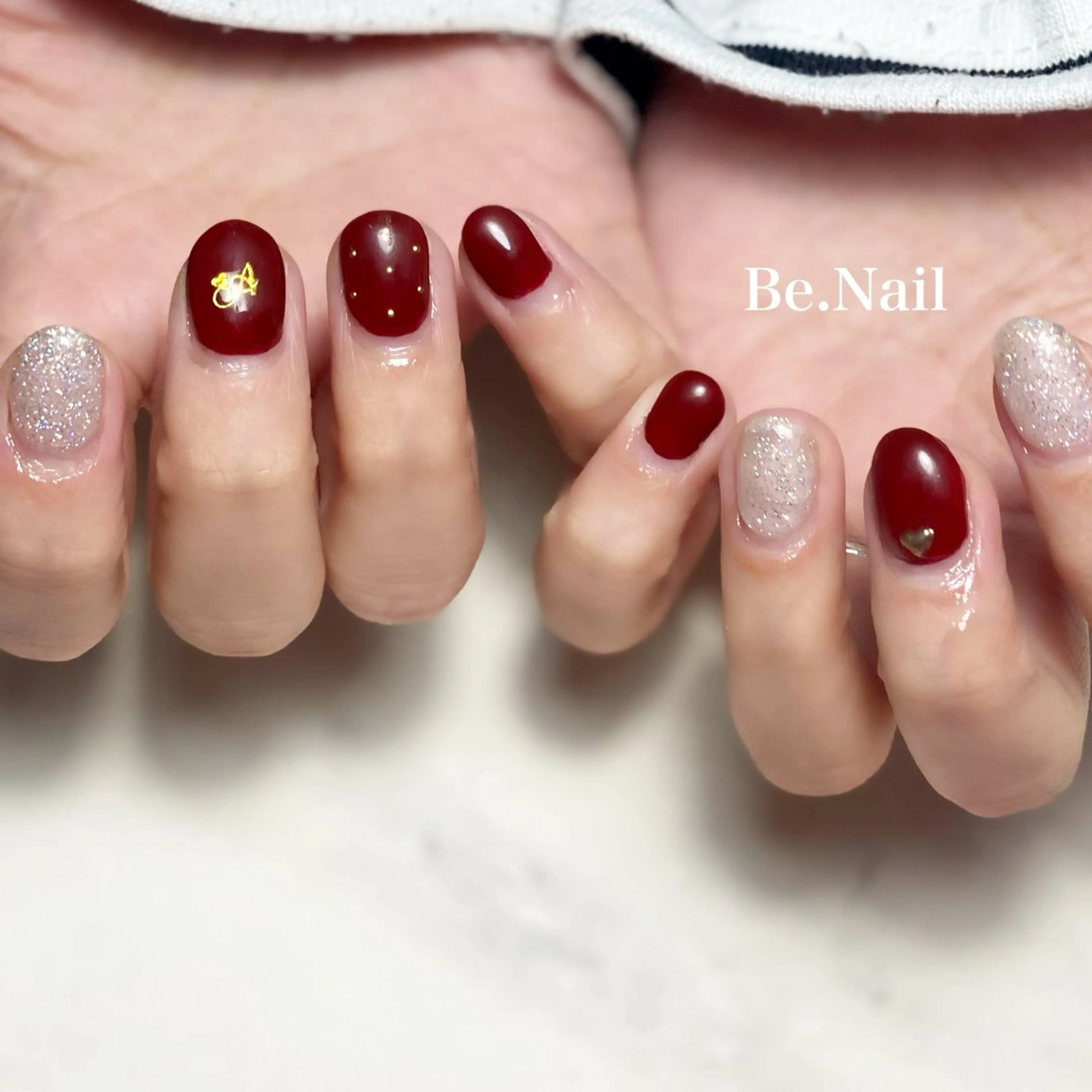 ネイル ボルドー ジェルネイル ラメ(グリッター) ショートネイル Be. Nailのネイルデザイン