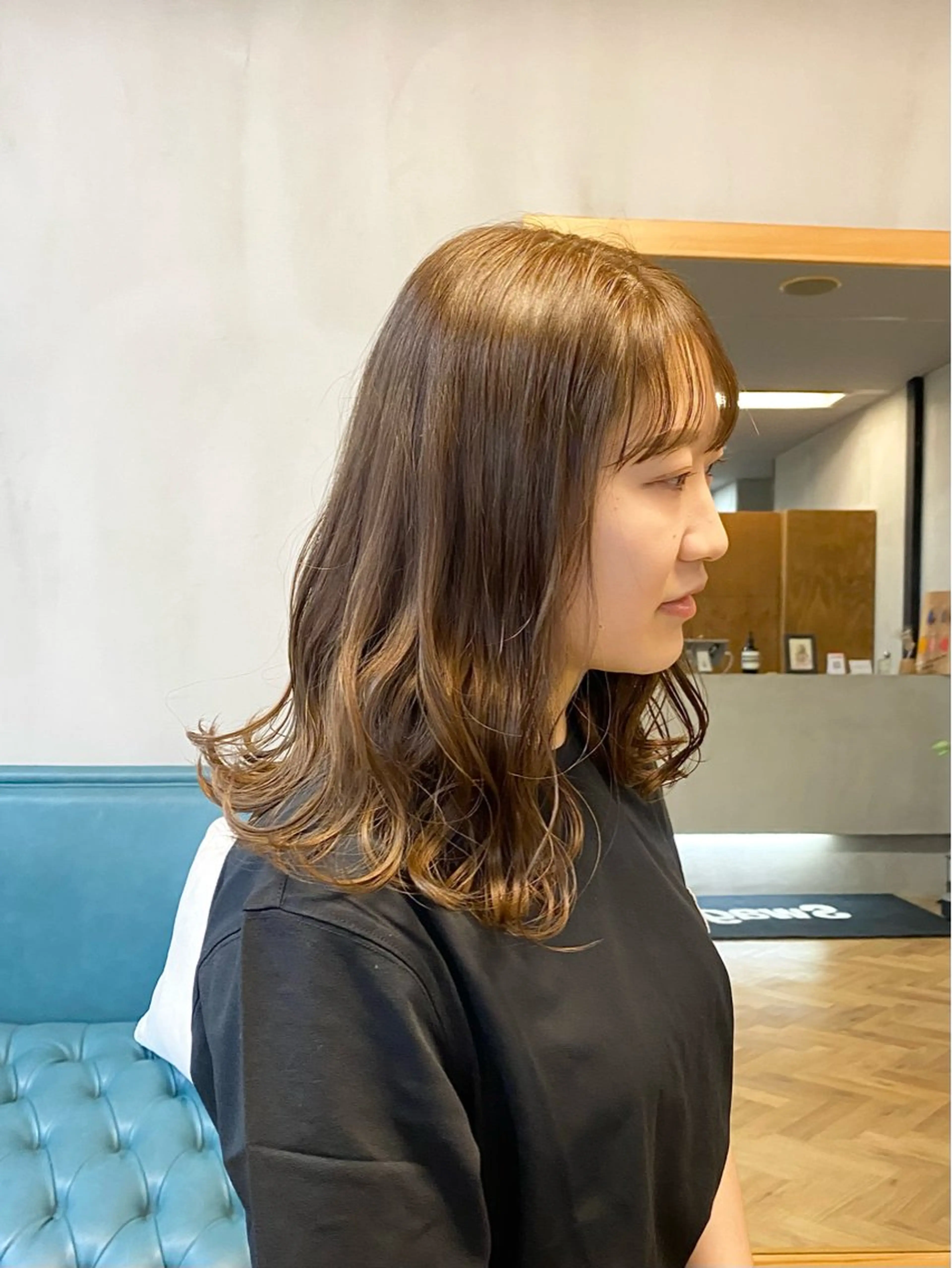 ミディアム カラー ヘアアレンジ ベージュカラー ブリーチ ブリーチなしカラー オリーブベージュ カット ヘアカラー トリートメント ハル🌸柔色/ ブリーチなし/艶髪のヘアスタイル