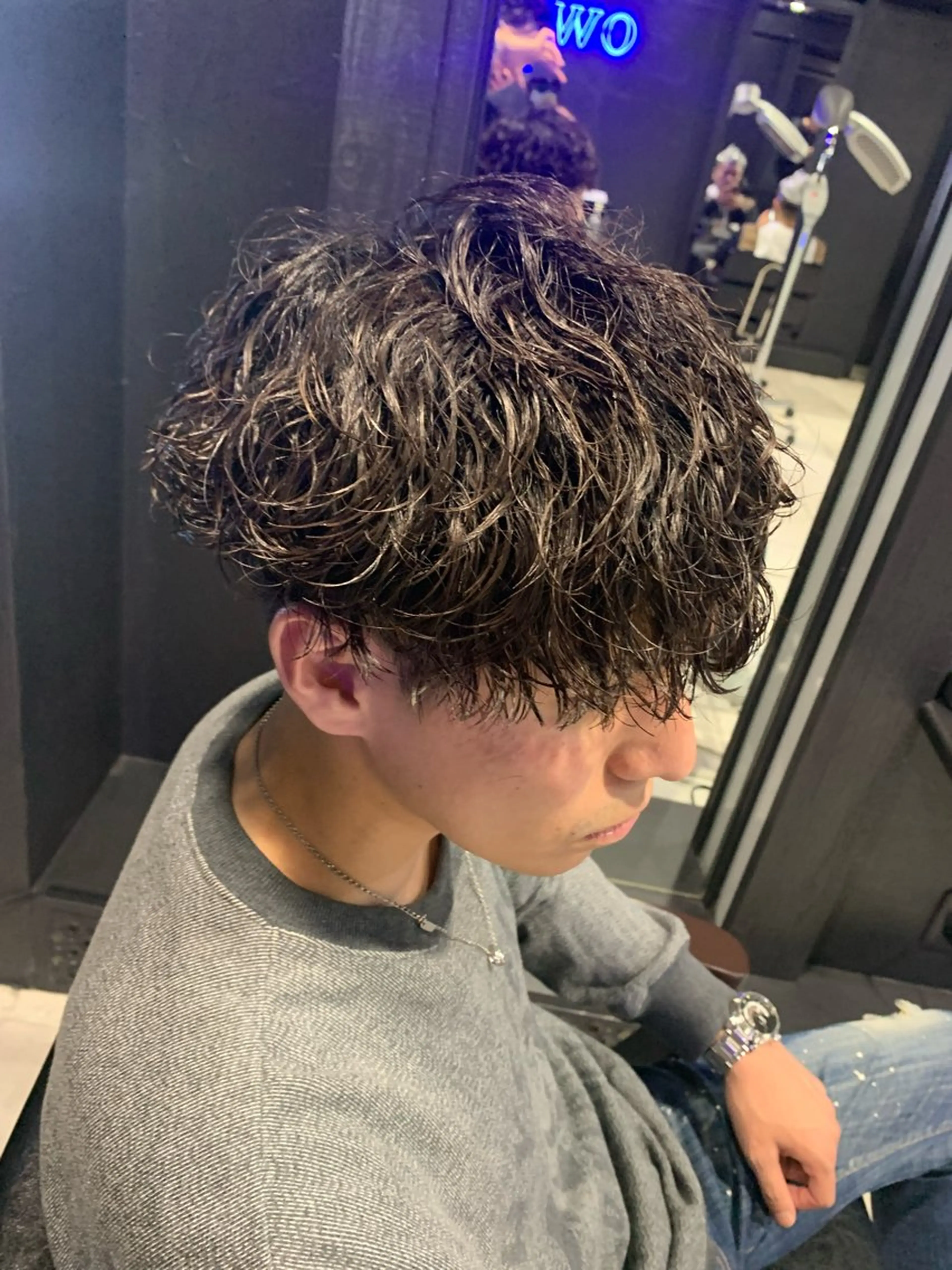 ミディアム メンズ ミディアムパーマ メンズパーマ 波巻きパーマ カット パーマ ヘアセット メンズパーマ/難波/ 心斎橋　室園亮佑のヘアスタイル