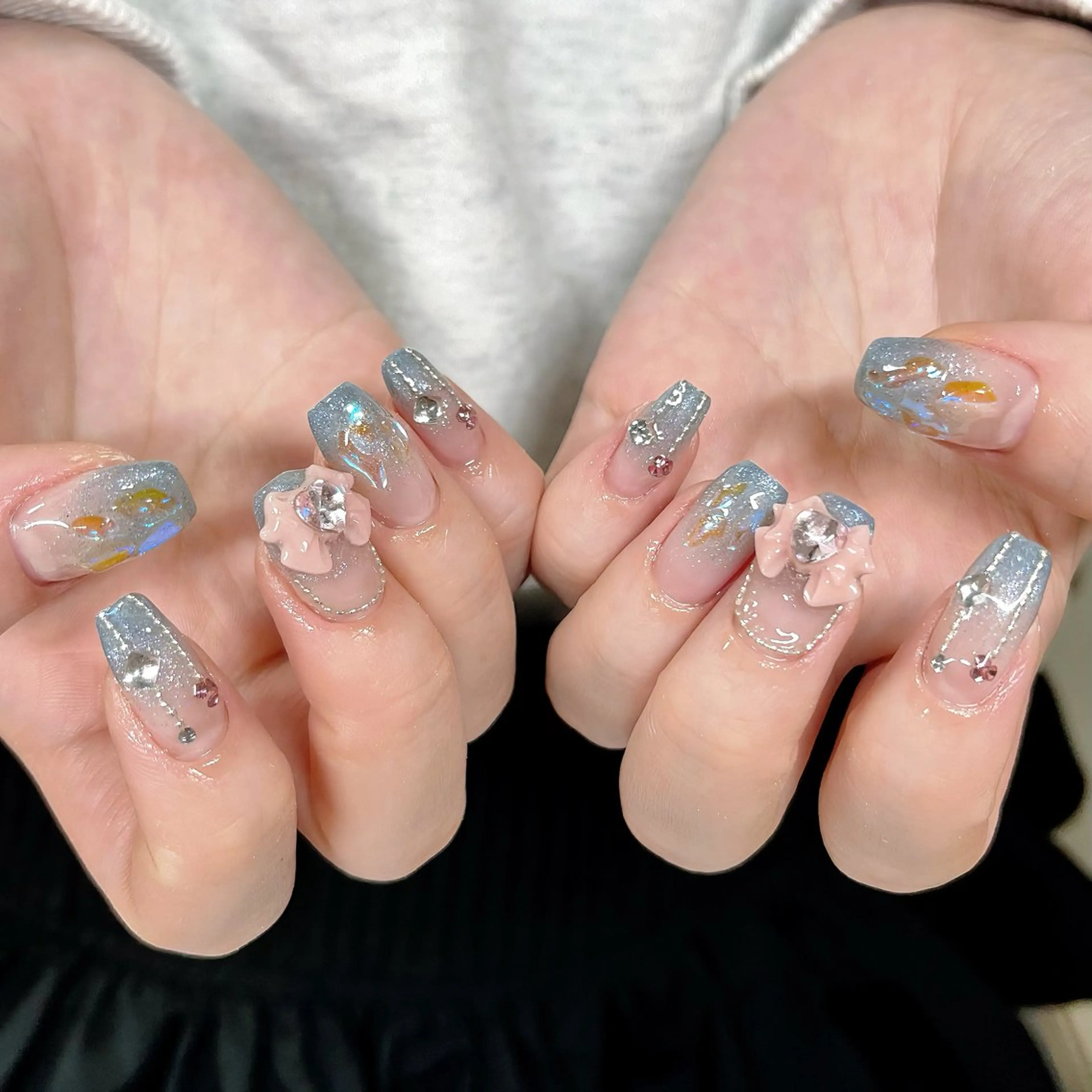 ネイル 長さ出し グラデーション ハート ラメ(グリッター) ラメグラデーション ハンドネイル 🫧OPELIA NAIL渋谷🫧のネイルデザイン