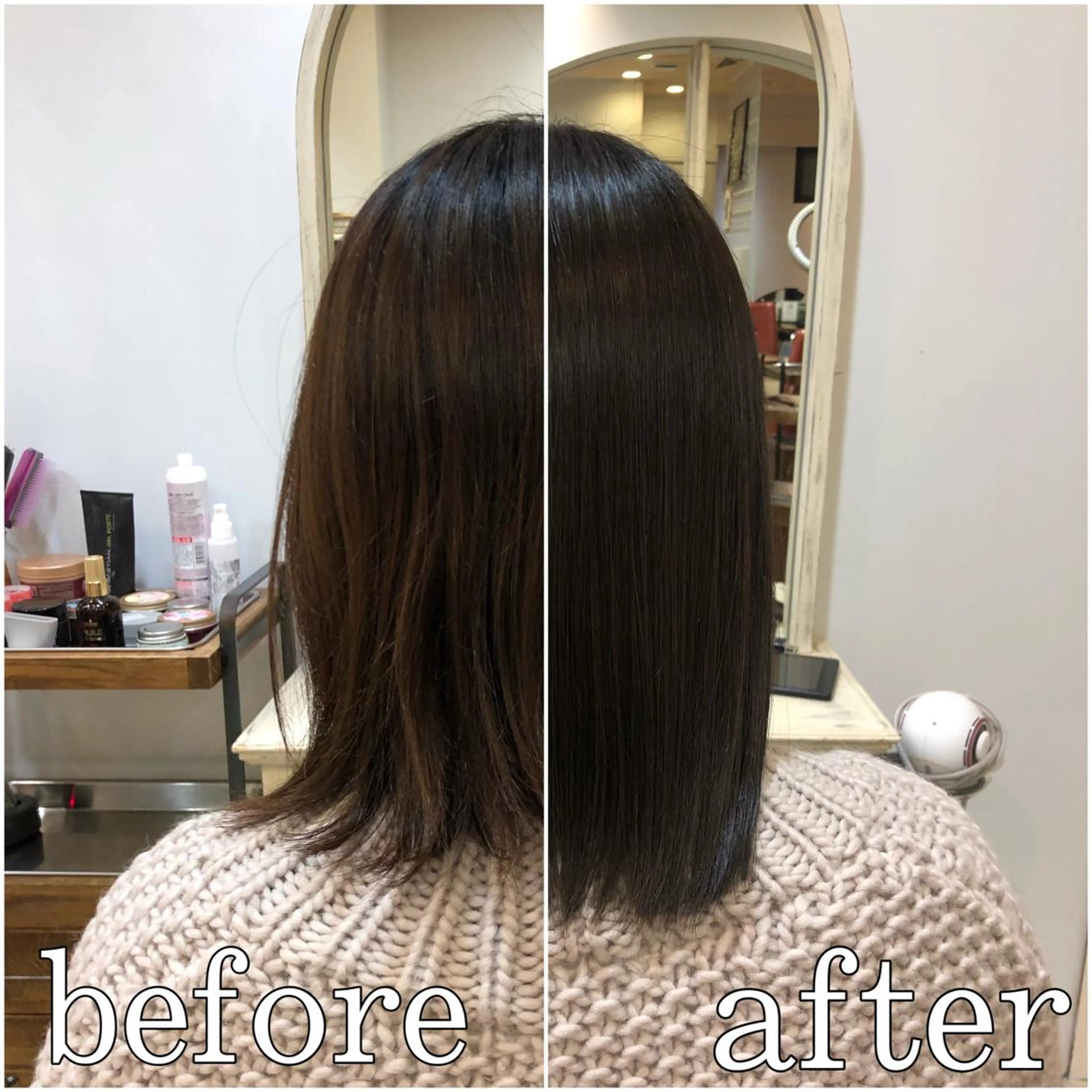 ミディアム カラー 縮毛矯正 トリートメント 酸熱トリートメント ＼脱・うねり& 広がり／gite菊のヘアスタイル