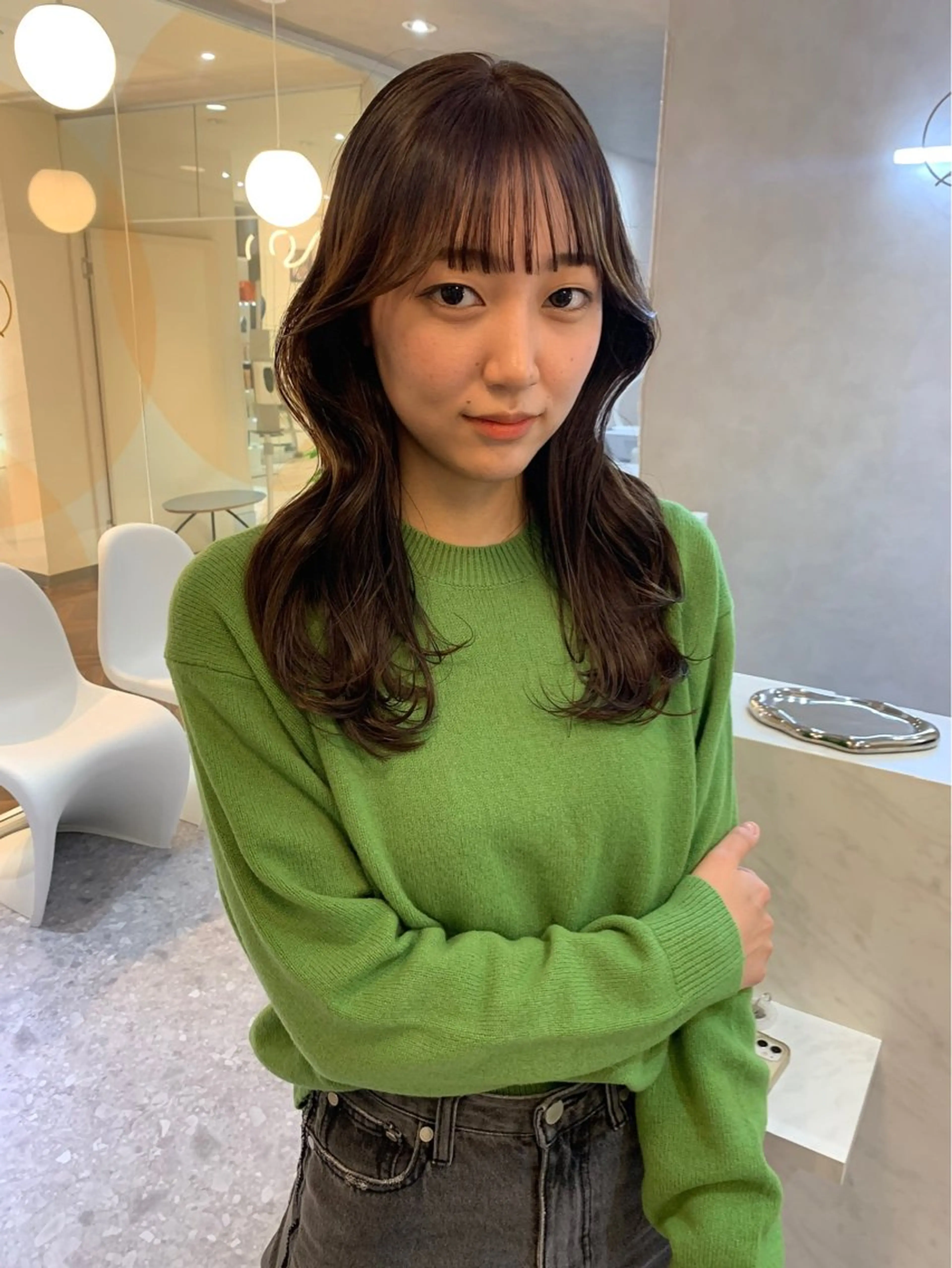 ロング カラー ケアカラー グレージュ くびれヘア 顔まわりレイヤー 髪質改善 韓国ヘア🇰🇷/ 顔周り/松田光里のヘアスタイル