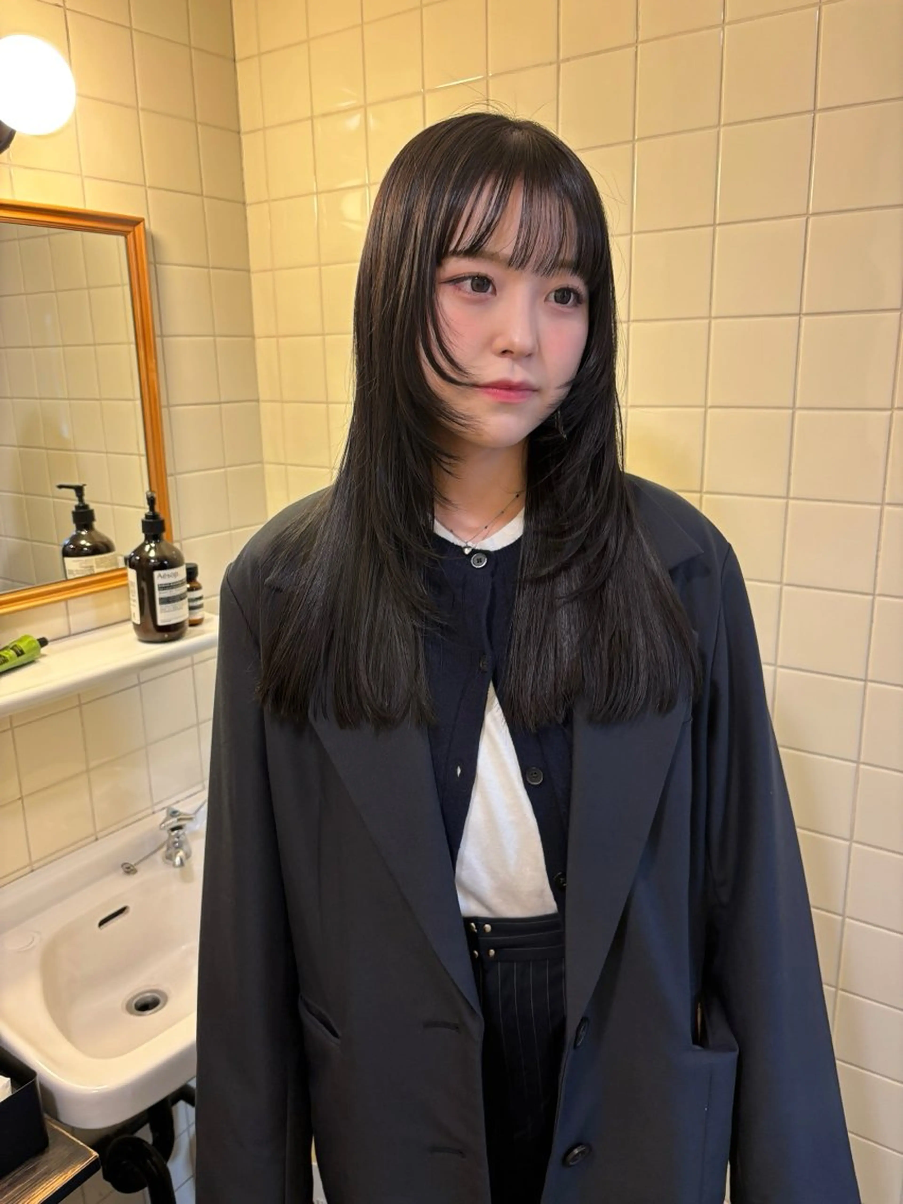 セミロング カラー カット ヘアカラー トリートメント 韓国ボブ＆顔まわり レイヤー♡TOMOEのヘアスタイル