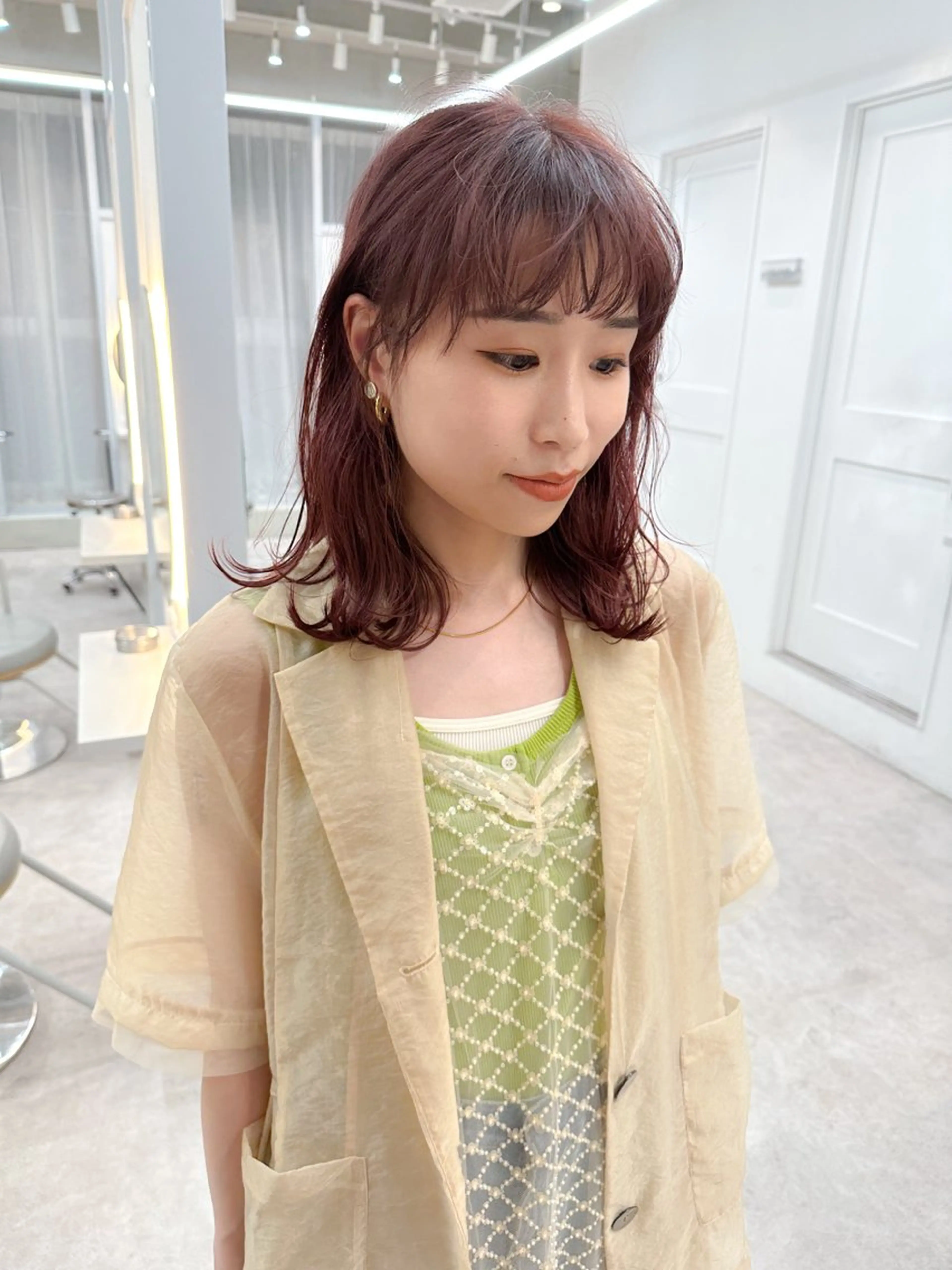 ミディアム カラー パーマ カット ヘアカラー パーマ 艶髪ブリーチ 永井竜也のヘアスタイル