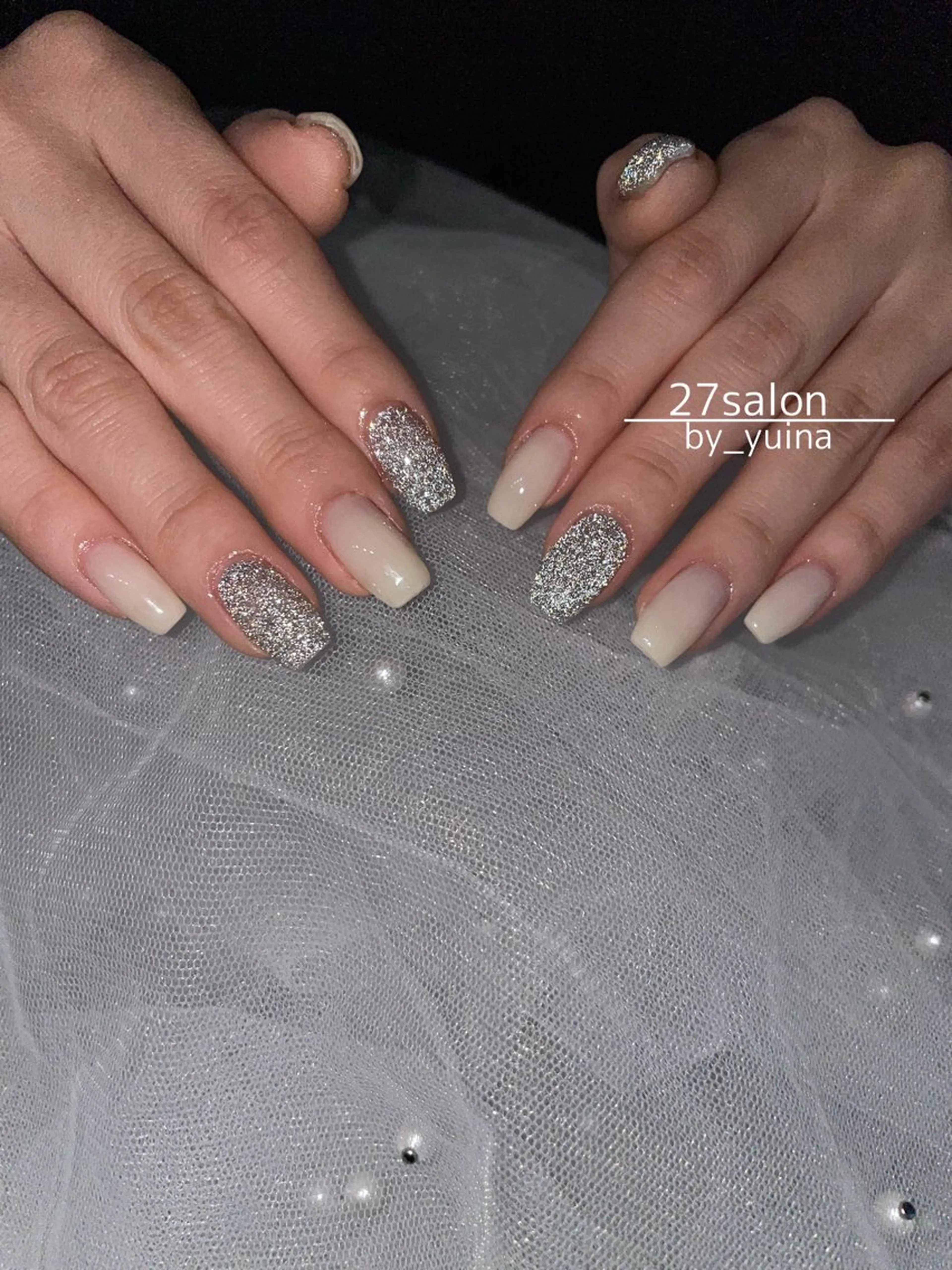 ネイル フラッシュネイル ホワイト ハンドネイル 27salon yuinaのネイルデザイン