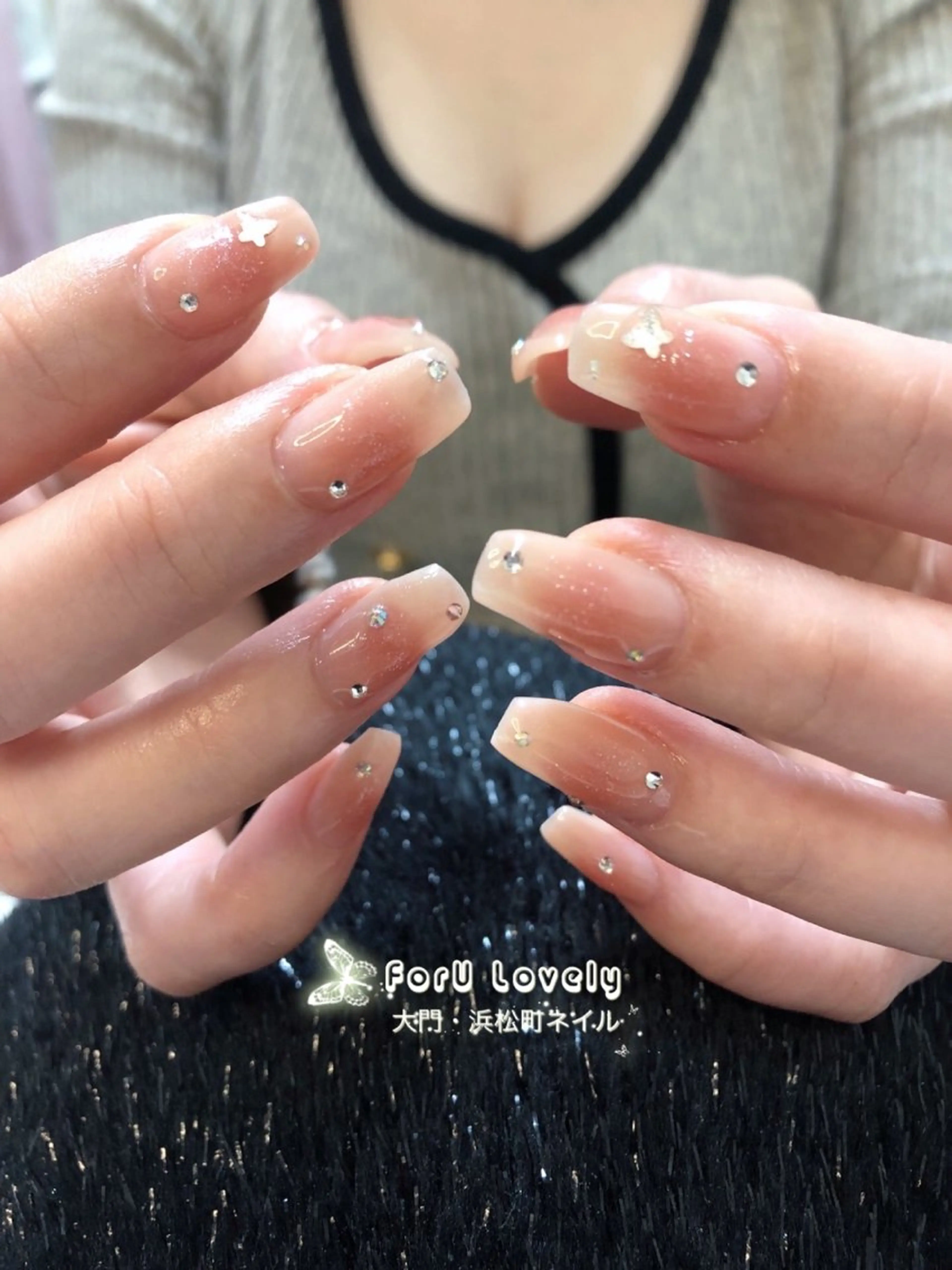 ネイル フレンチネイル ジェルネイル ガラスフレンチ ゴージャス グラデーション ハンドネイル ハンドケア 大門浜松町 ネイルのネイルデザイン