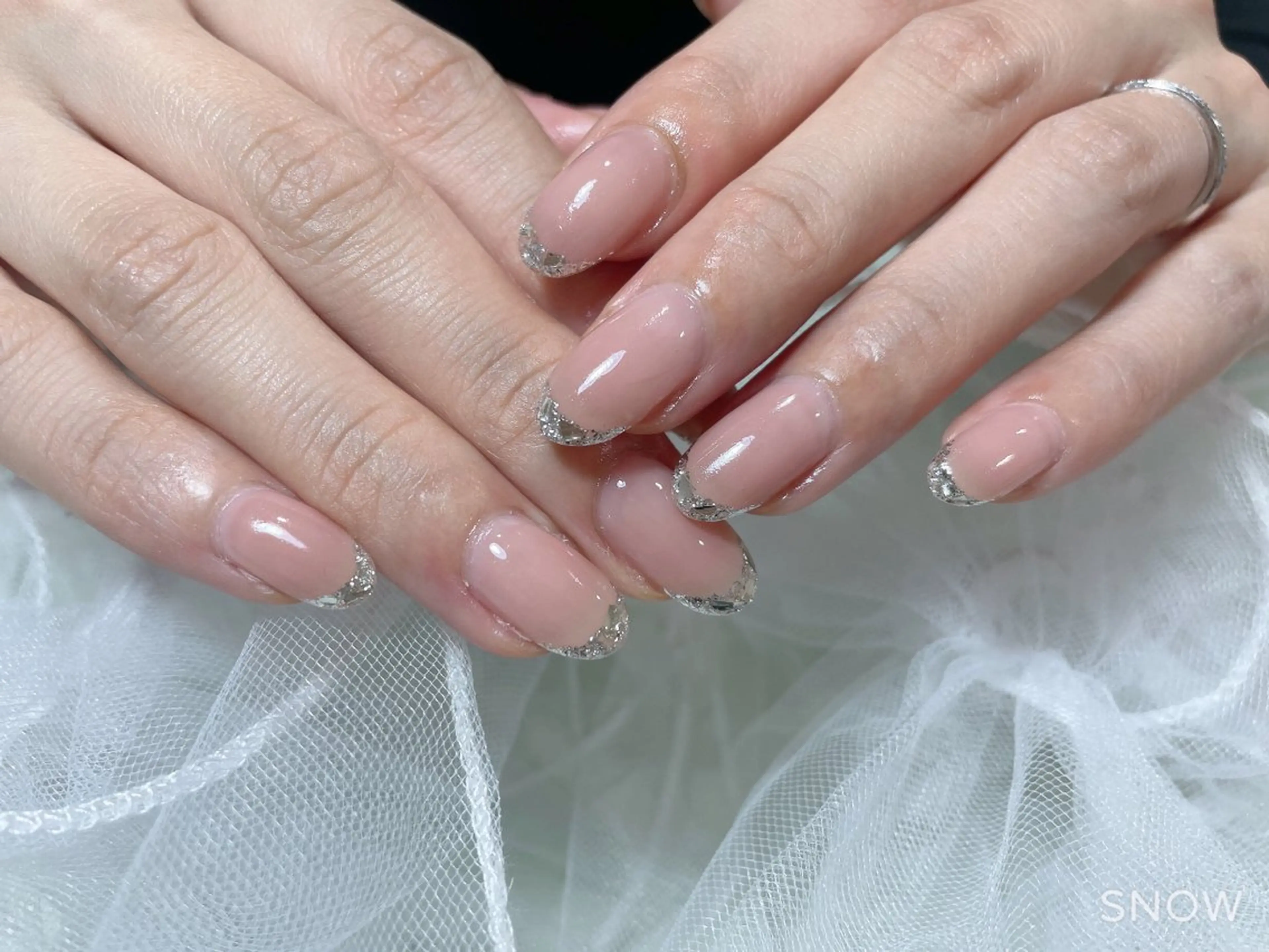 ネイル フレンチネイル ガラスフレンチ ハンドネイル nails bunnyのネイルデザイン