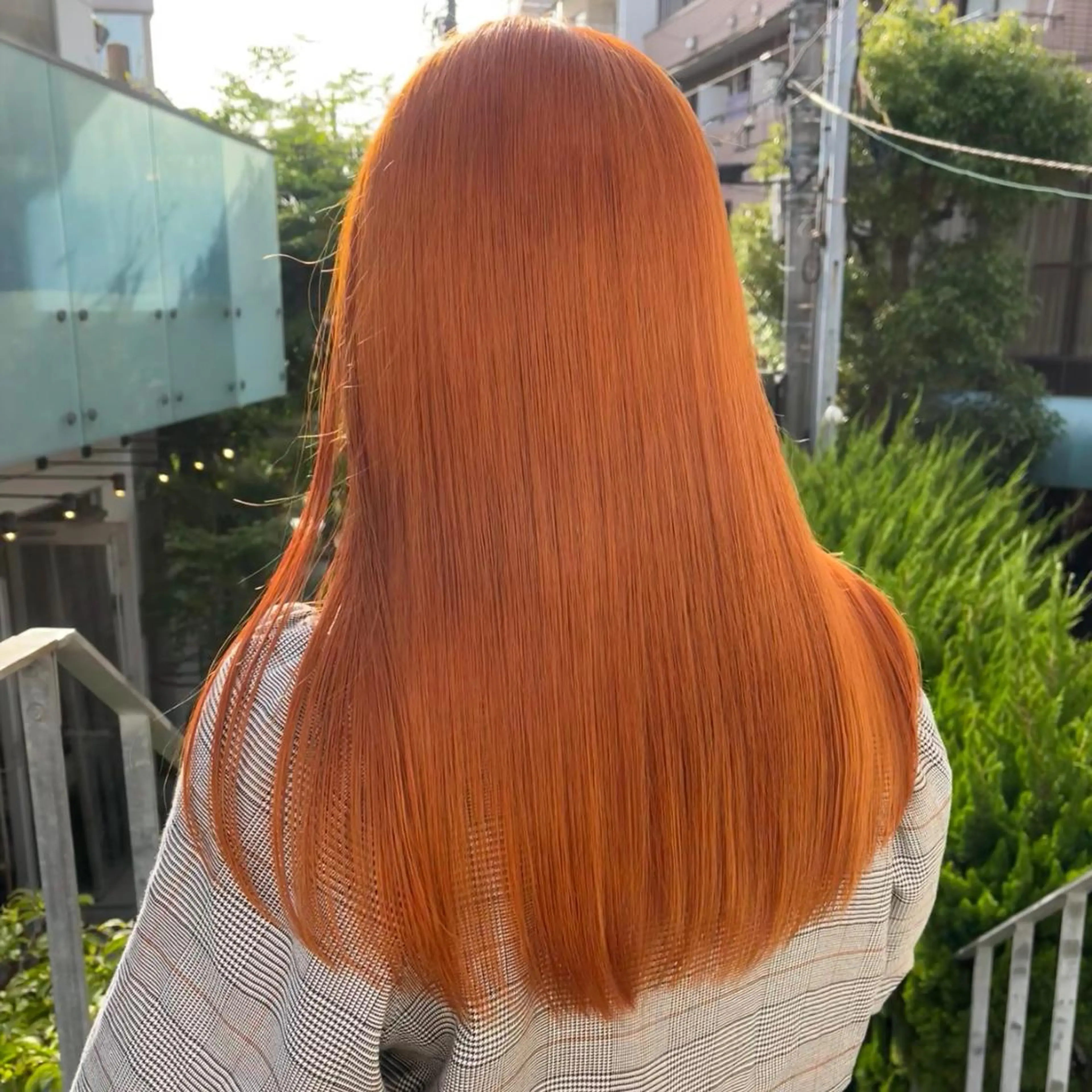 ロング オレンジブラウン カット ヘアカラー トリートメント ボブハイトーン🦖 デザインMAMIのヘアスタイル