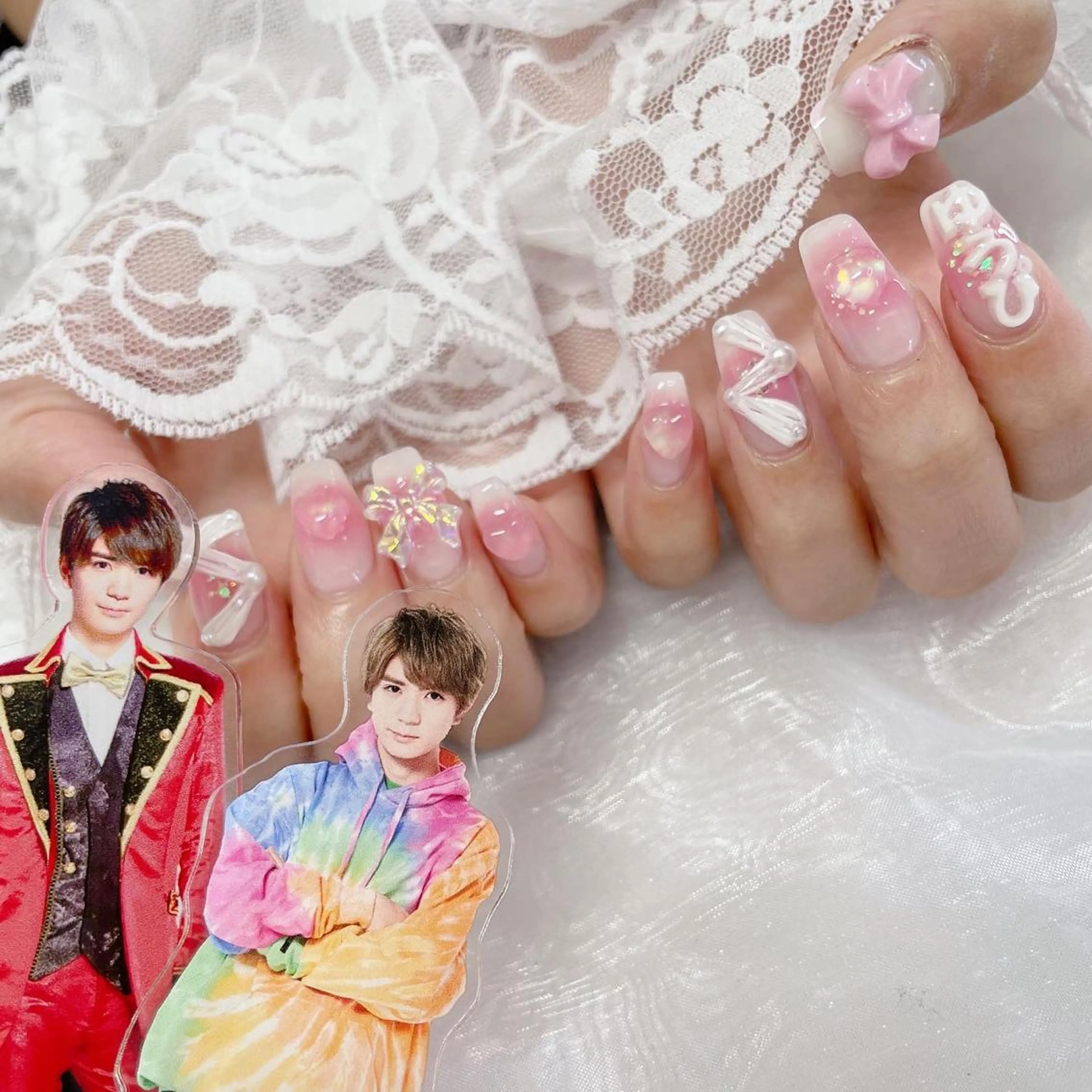 ネイル アートネイル ハート リボン ハンドネイル La neige* yuki 🥯🍑のネイルデザイン