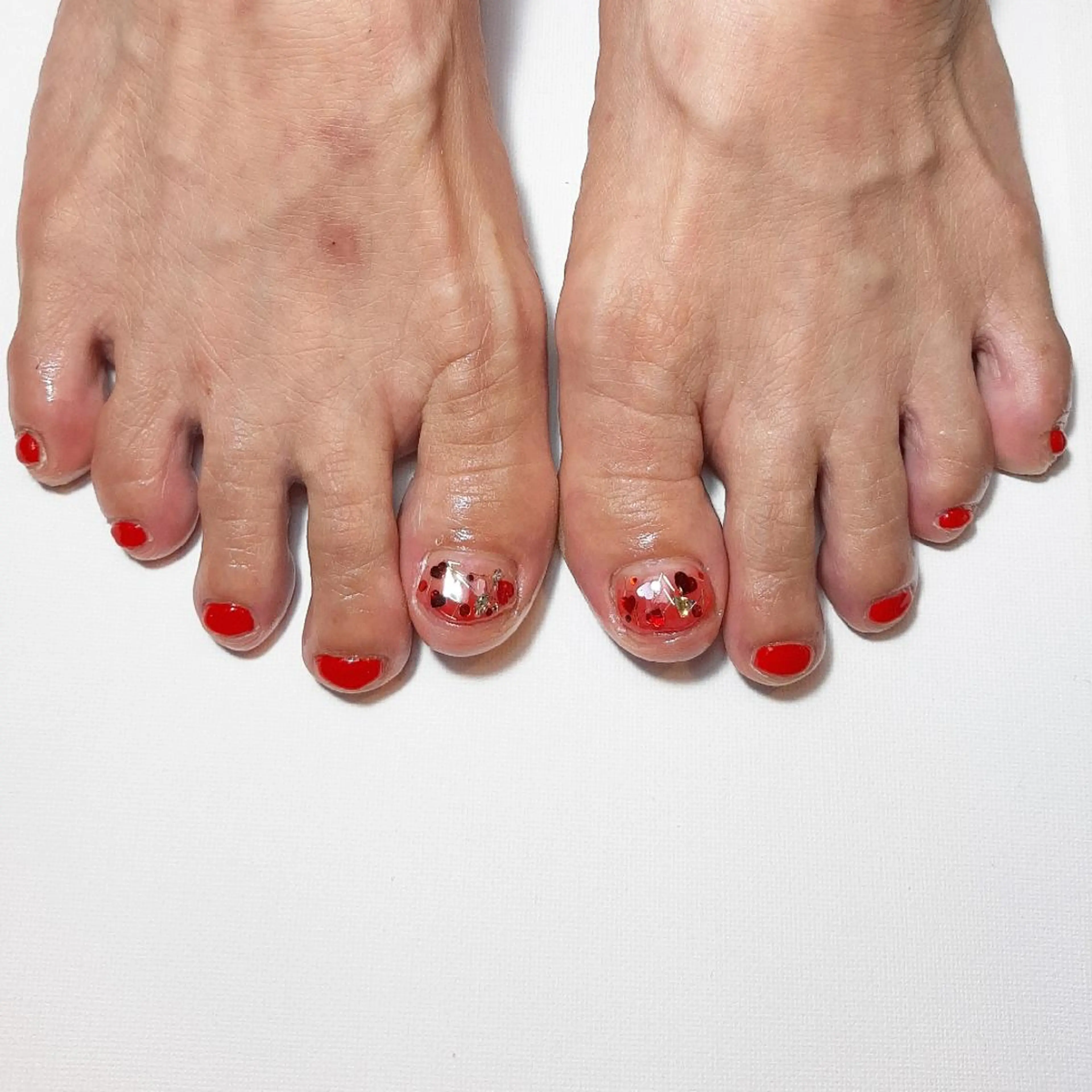 ネイル フットネイル ハート 赤色 owlnail /持込みデザイン専門のネイルデザイン