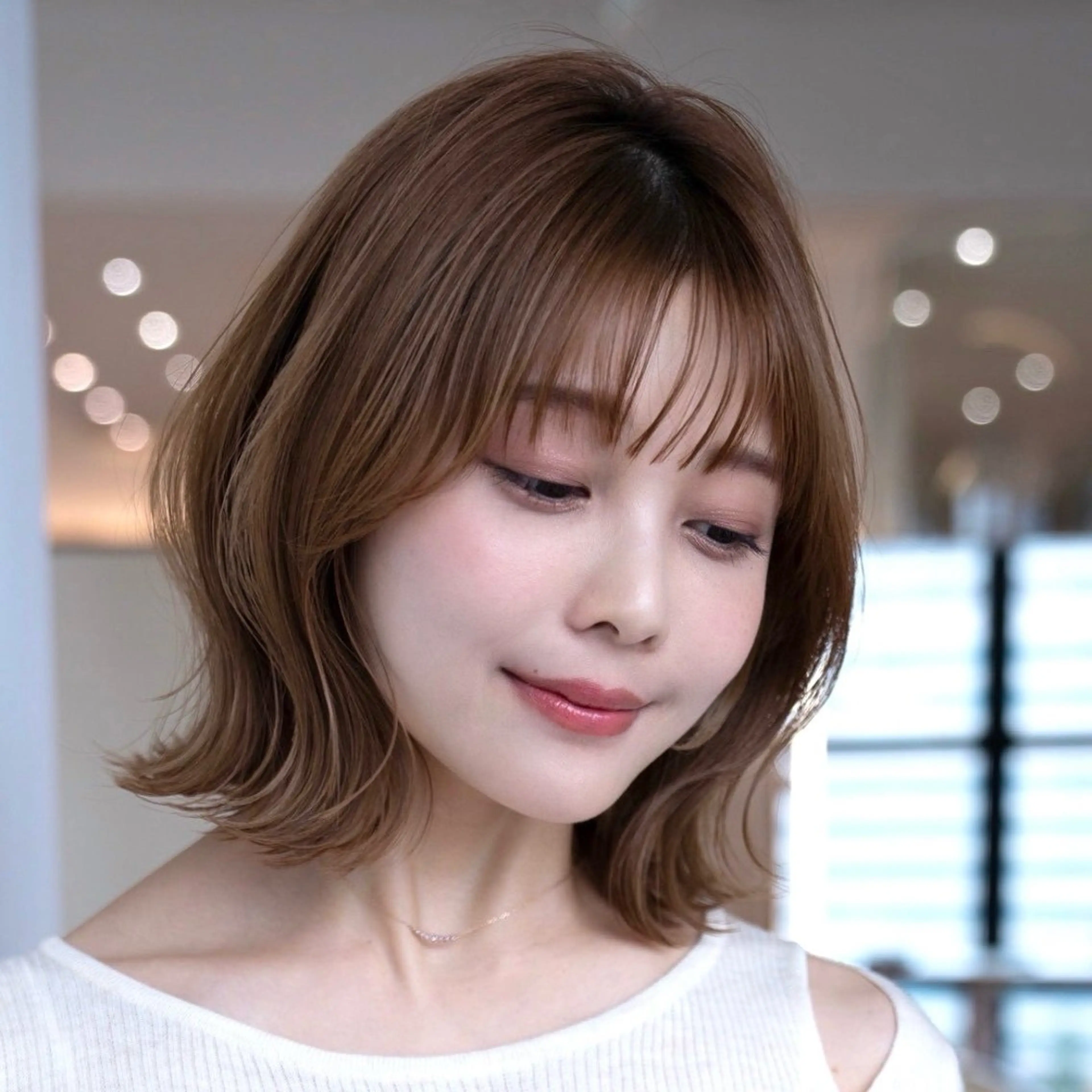 ミディアム カラー 切りっぱなしボブ ショートボブ ボブレイヤー 透明感カラー ボブ カット ヘアカラー トリートメント 渋谷ボブ/ショート 特化田中航平のヘアスタイル