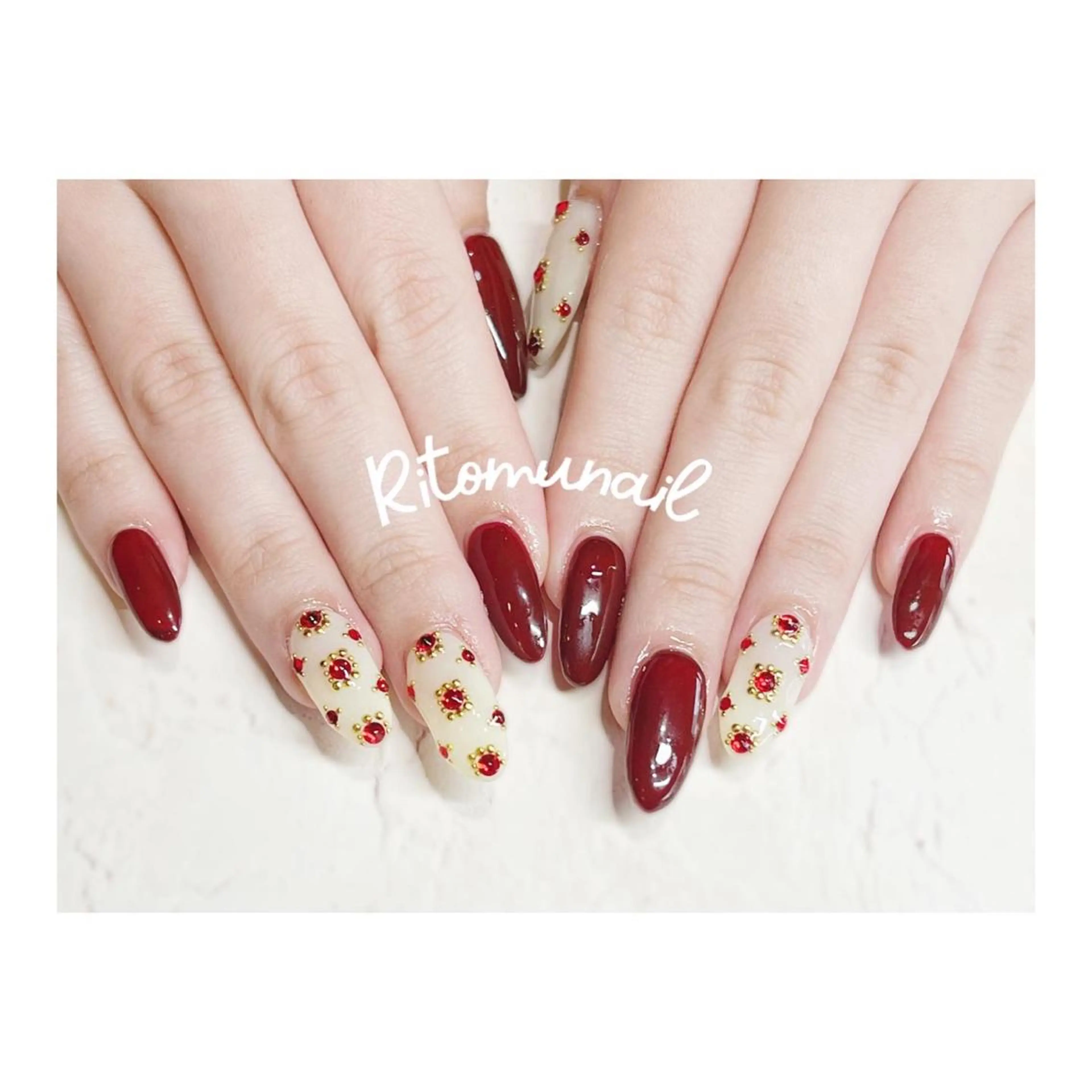 ネイル アートネイル 持ち込み ストーンネイル ritom.nail所属・nailist shioriのネイルデザイン