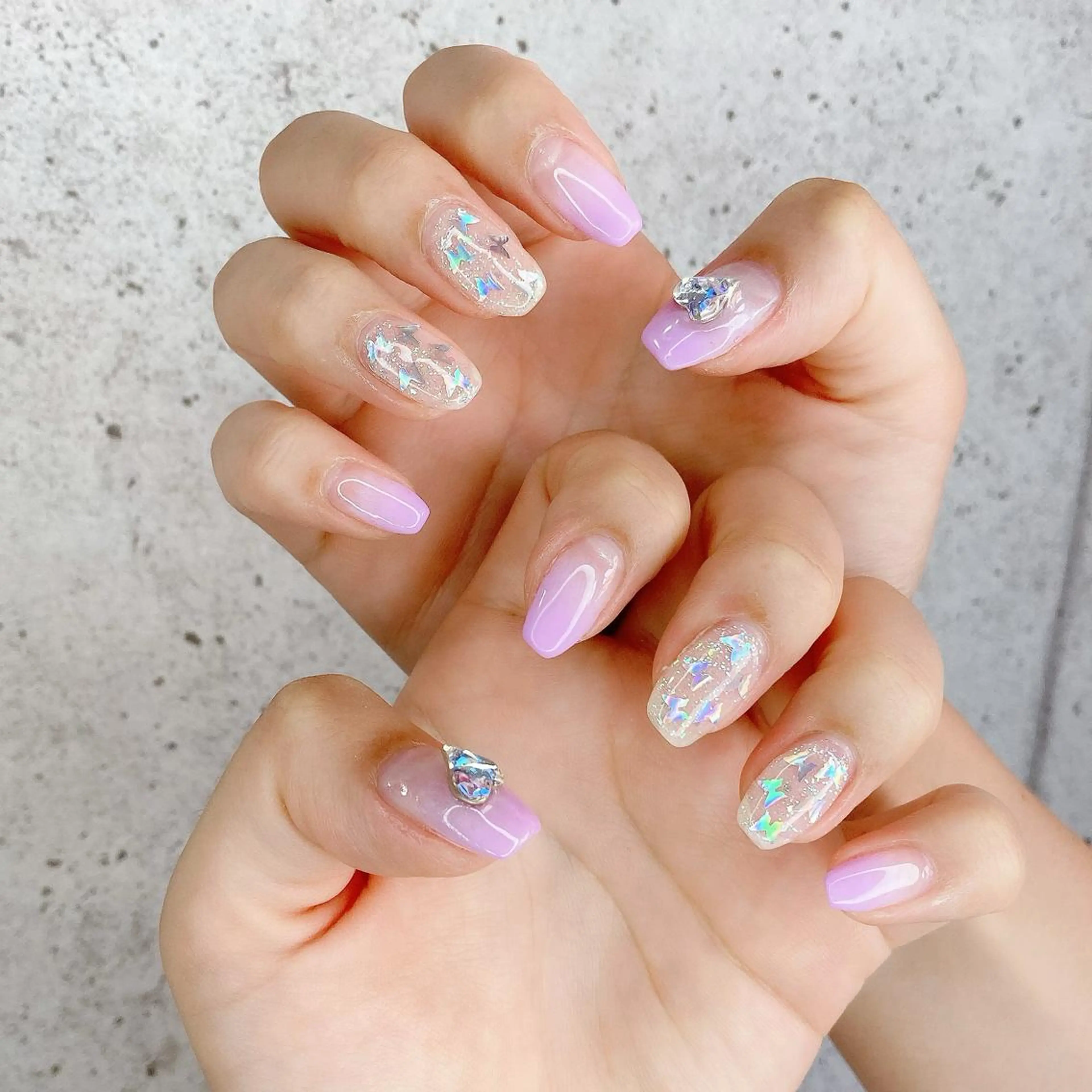 ネイル オーロラネイル ジェルネイル グラデーション ハート キラキラネイル ハンドネイル Nail Kのネイルデザイン