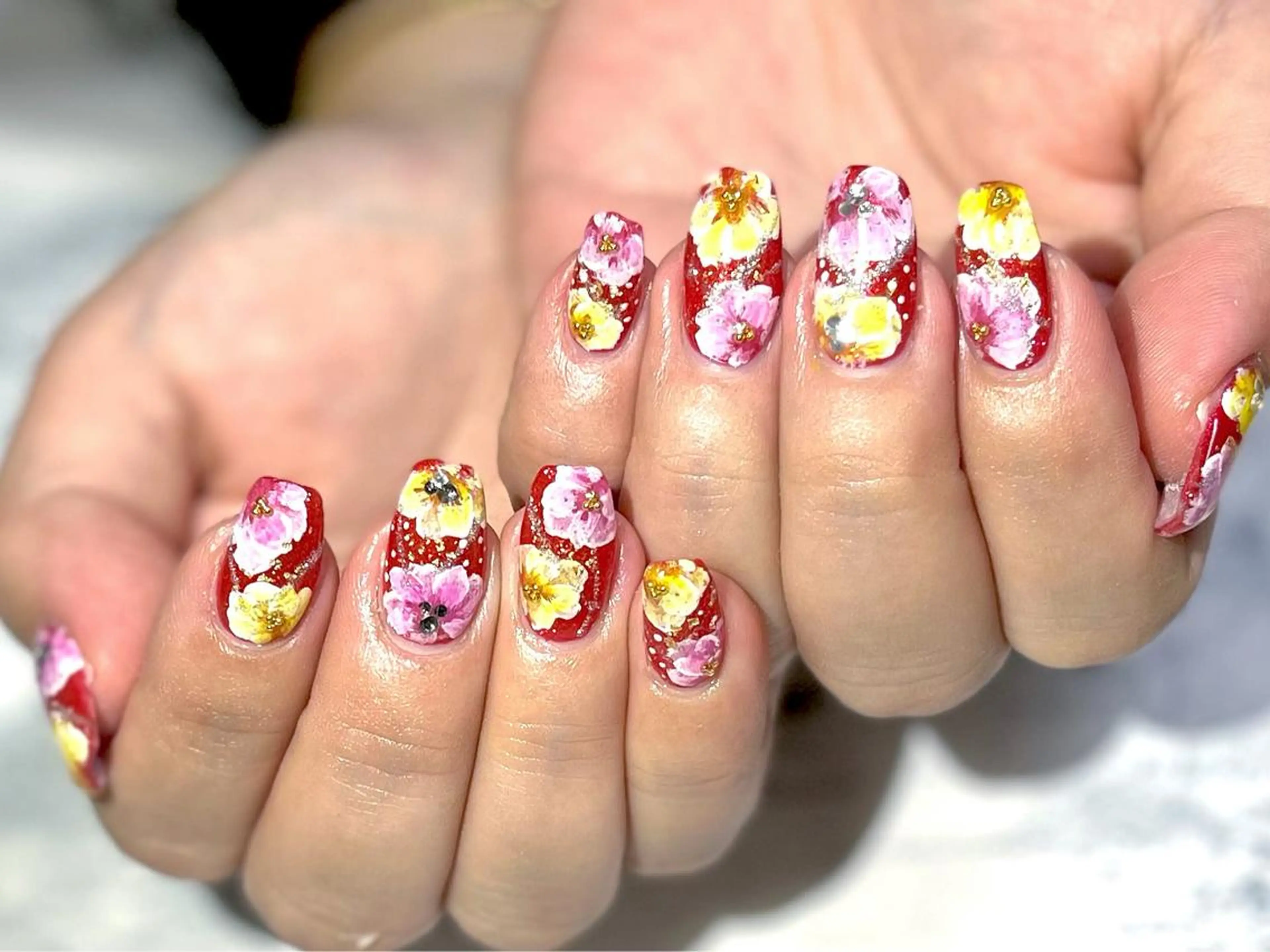 ネイル フラワーネイル フットネイル ニュアンスネイル シンプルネイル 春ネイル ハンドネイル ネイル フフラ所属・nail fufla ♡yamane♡のネイルデザイン