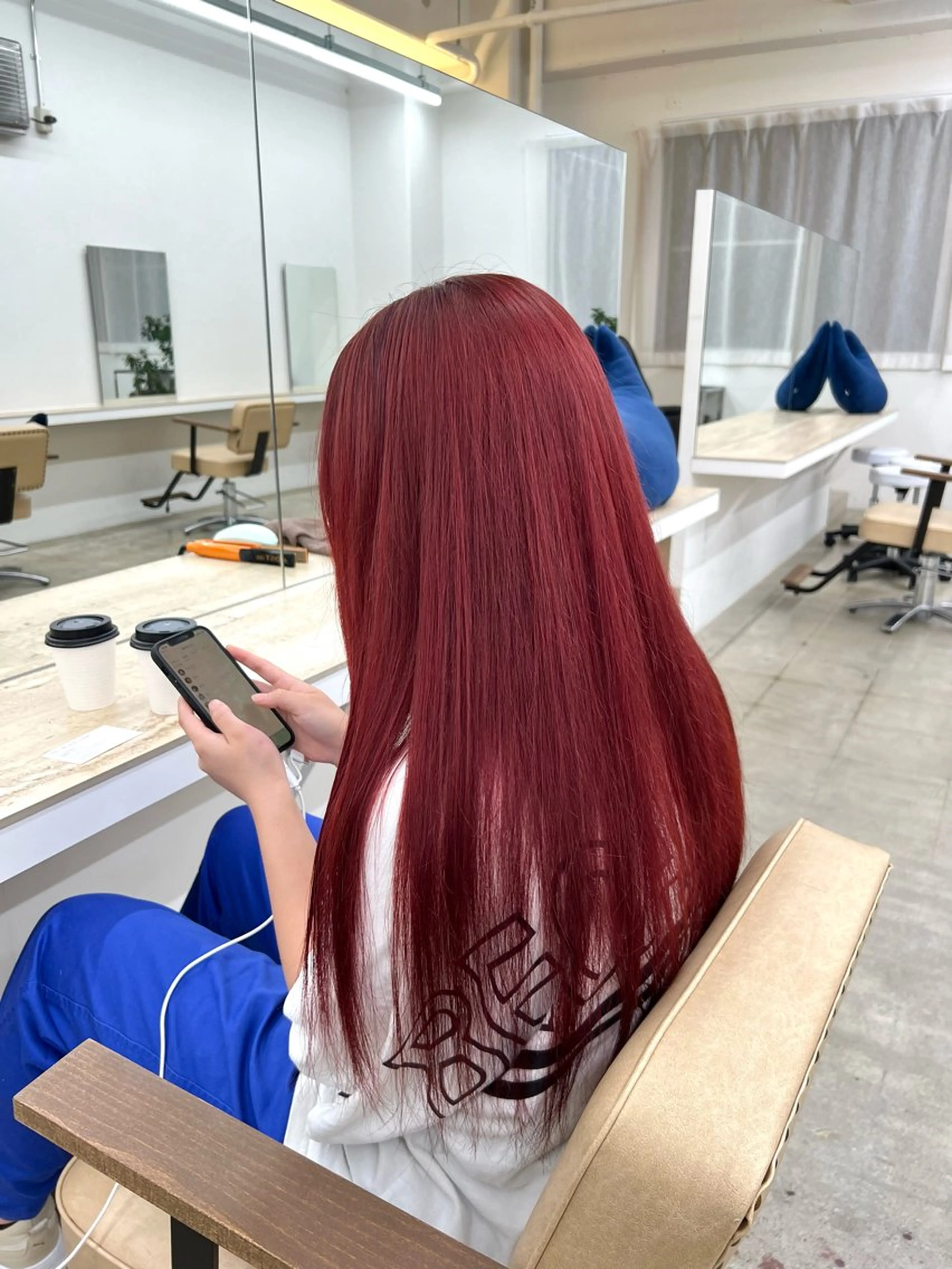 ロング カラー ブリーチ ケアブリーチ レッドカラー ブリーチカラー🦋‪ 田中さくらのヘアスタイル