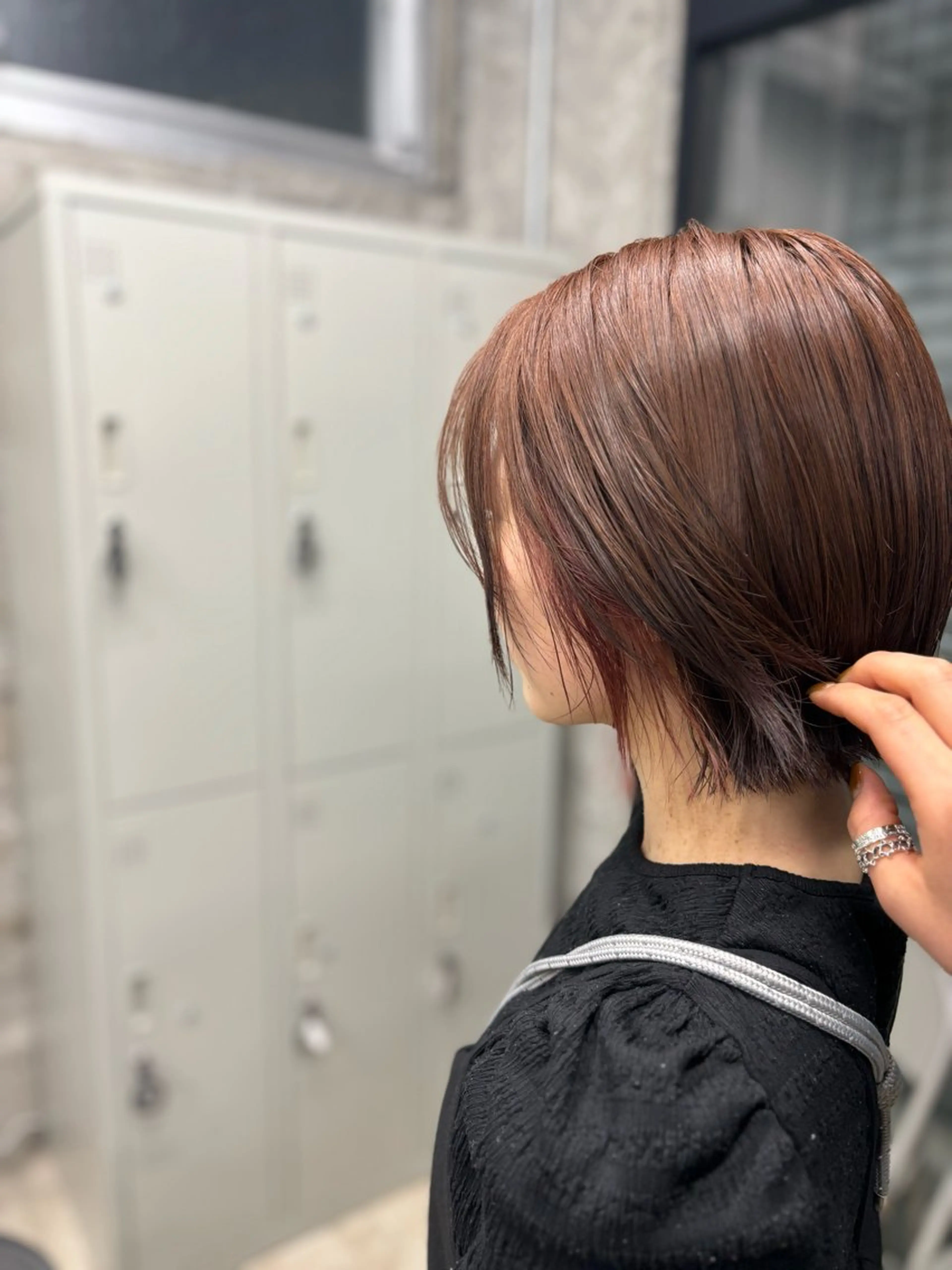 ショート カラー ブラウンカラー オレンジ オレンジブラウン ボブ ヘアカラー トリートメント Moanin'所属・さが あゆかのヘアスタイル