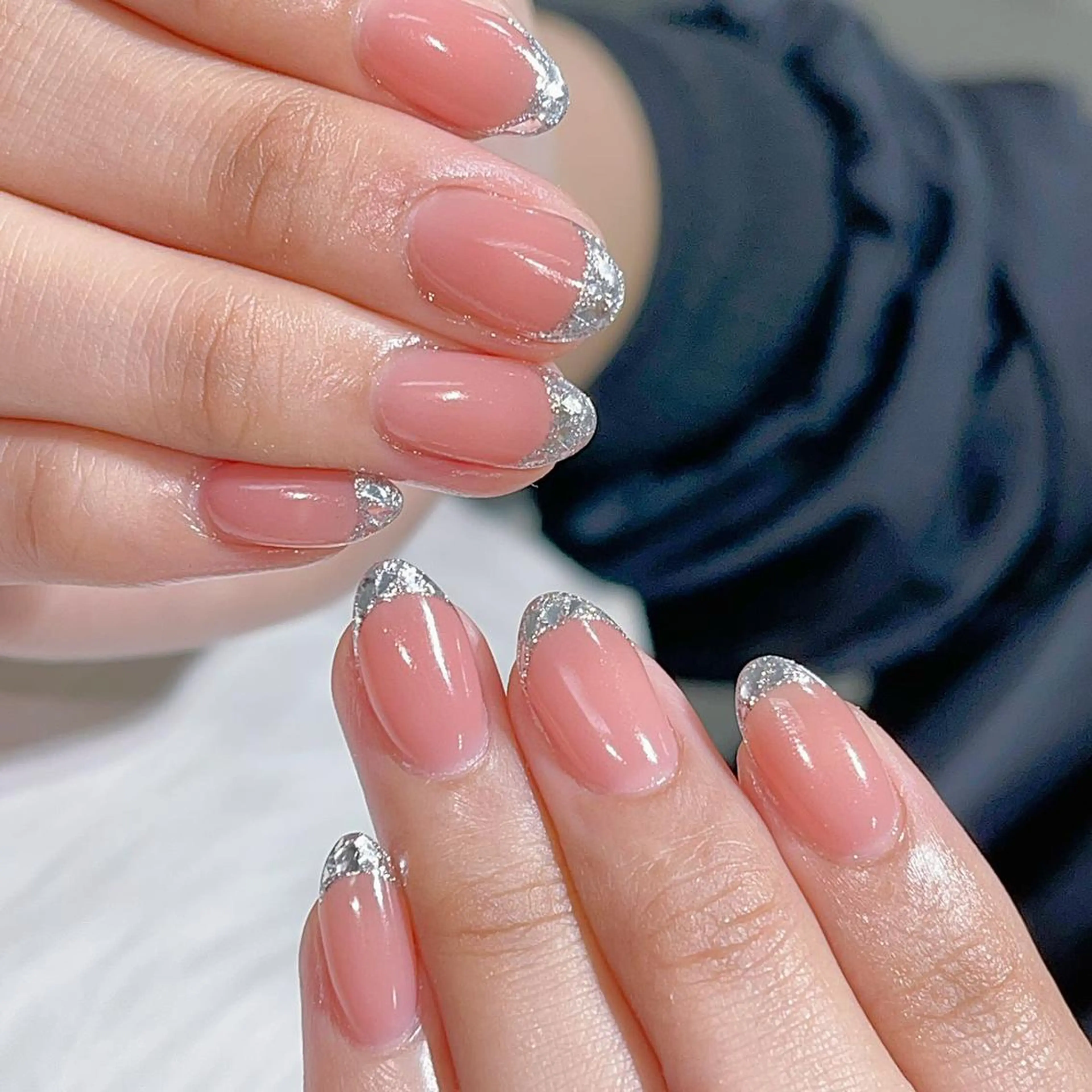 ネイル フレンチネイル ガラスフレンチ ミラーネイル Queens テイのネイルデザイン