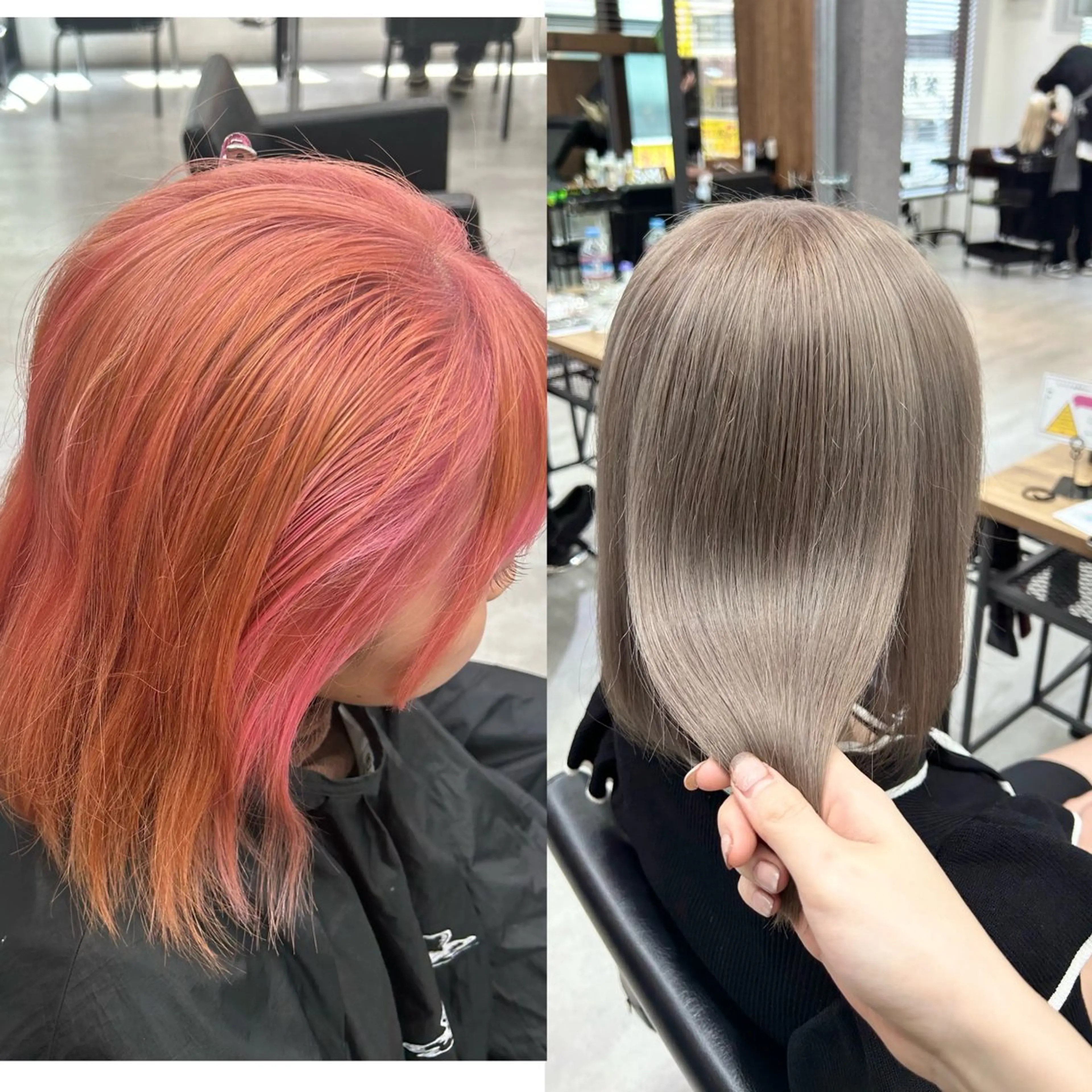 ショート カラー ブリーチ グレージュ ピンクカラー ENA💗NEXT /ハイトーンエクステのヘアスタイル