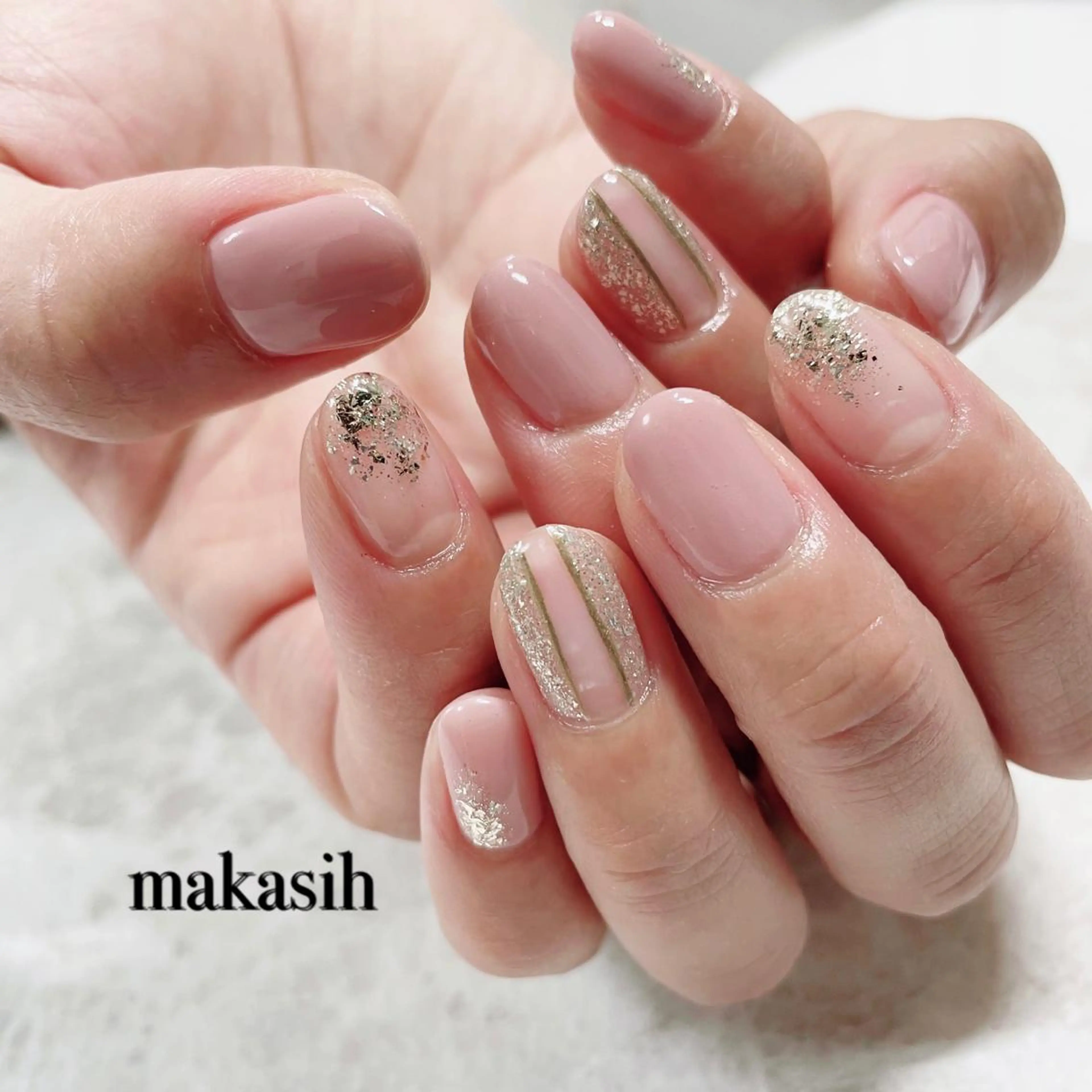 ネイル ピンク ピンクベージュ シンプルネイル 山崎 美菜子のネイルデザイン